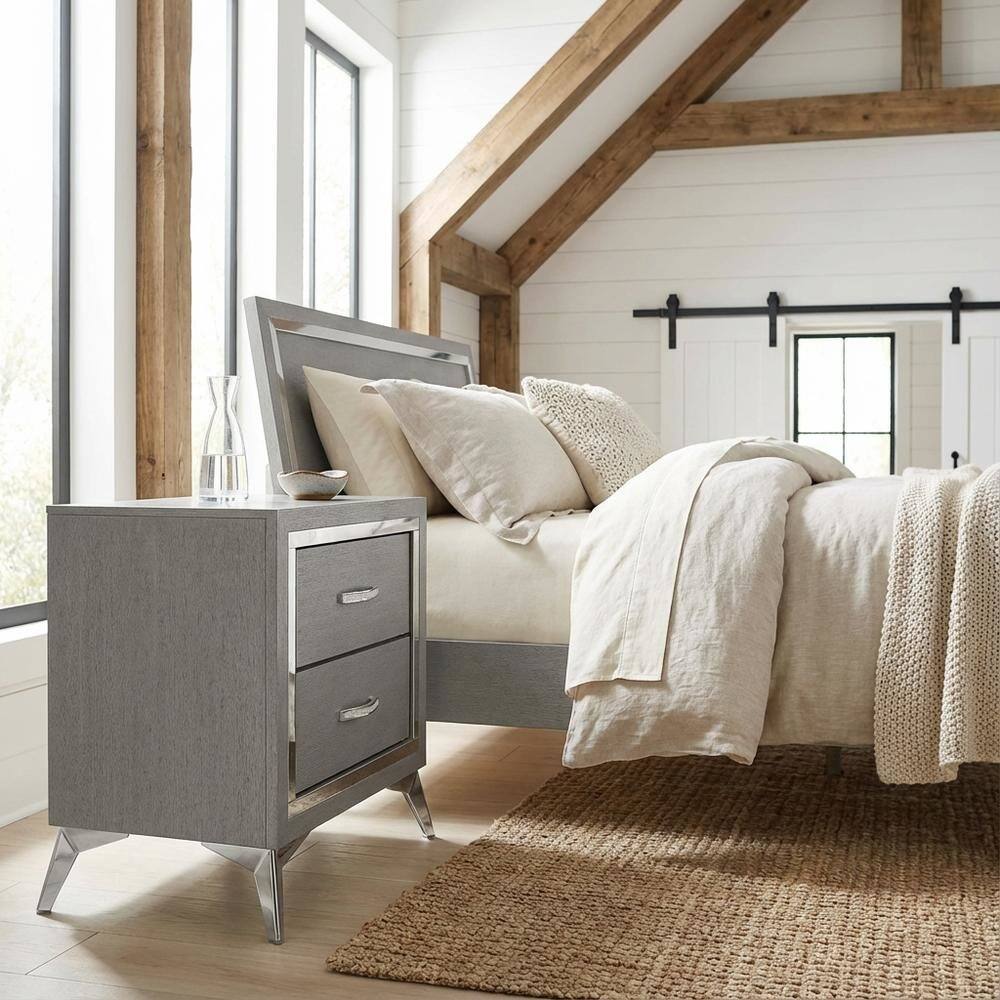Angle. FurniFact - Gray Bedroom Nightstand with Full Extension Drawer Glides and Modern Design - Gray.