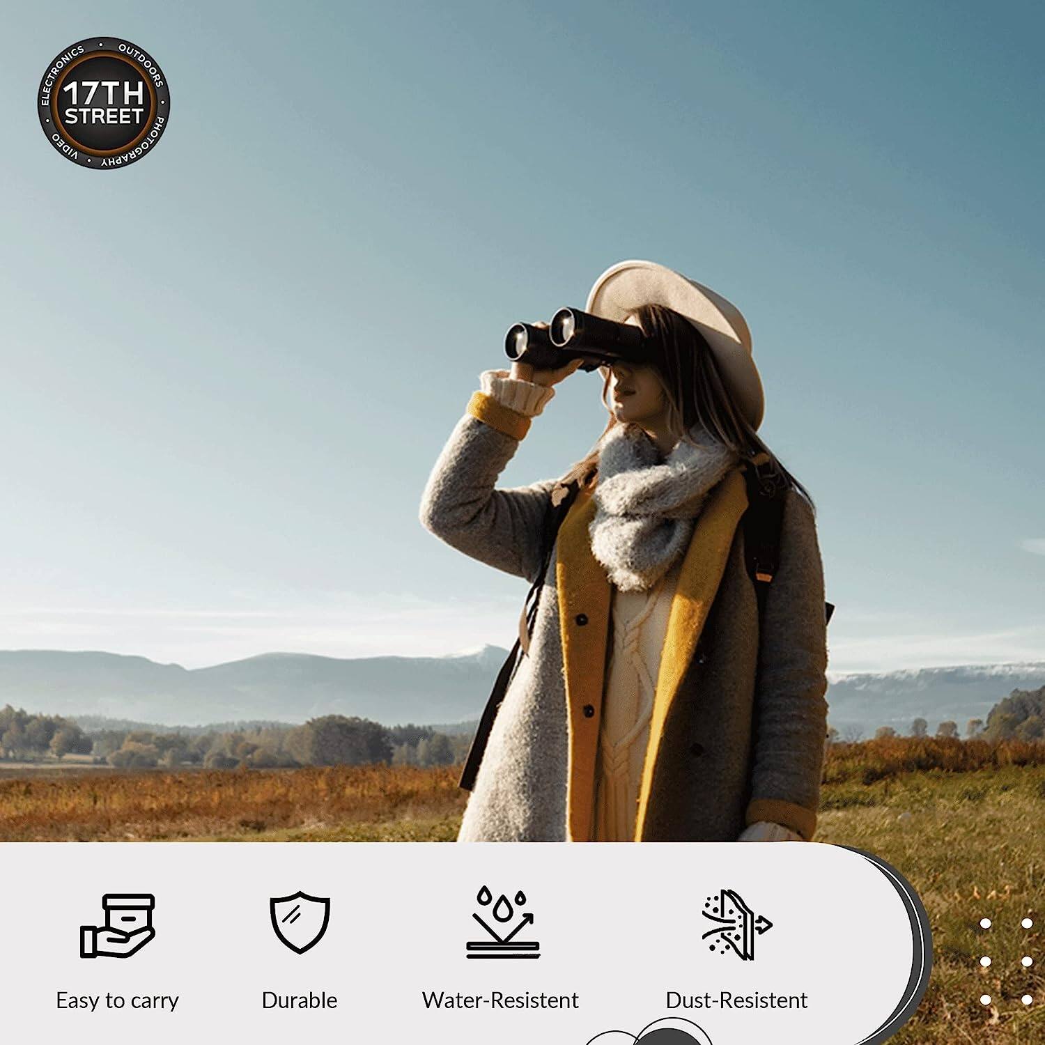 ELECTRONICS OUTDOORS  
17TH STREET  

Easy to carry  
Durable  
Water-Resistant  
Dust-Resistant