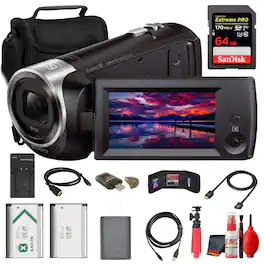 Sony - HDR-CX405 HD Handycam Bundle + 64GB Card + Battery + Charger + Tripod + Bag + Card Reader + Kit