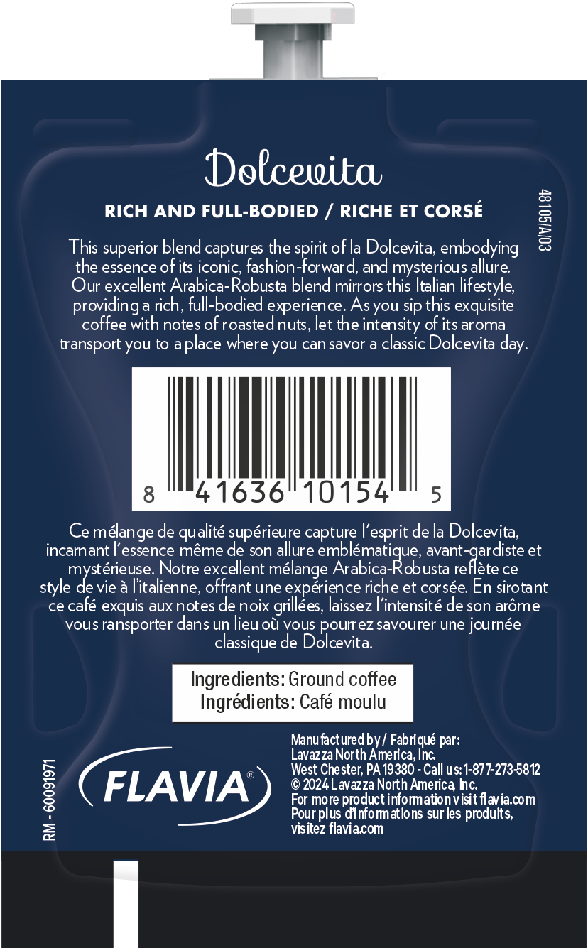 Dolcevita  
RICH AND FULL-BODIED / RICHE ET CORSE

This superior blend captures the spirit of la Dolcevita, embodying the essence of its iconic, fashion-forward, and mysterious allure. Our excellent Arabica-Robusta blend mirrors this Italian lifestyle, providing a rich, full-bodied experience. As you sip this exquisite coffee with notes of roasted nuts, let the intensity of its aroma transport you to a place where you can savor a classic Dolcevita day.

Ce mélange de qualité supérieure capture l'esprit de la Dolcevita, incarnant l'essence même de son allure emblématique, avant-gardiste et mystérieuse. Notre excellent mélange Arabica-Robusta reflète ce style de vie à l'italienne, offrant une expérience riche et corsée. En sirotant ce café exquis aux notes de noix grillées, laissez l'intensité de son arôme vous transporter dans un lieu où vous pourrez savourer une journée classique de Dolcevita.

Ingredients: Ground coffee  
Ingrédients: Café moulu

Manufactured by / Fabriqué par:  
L
