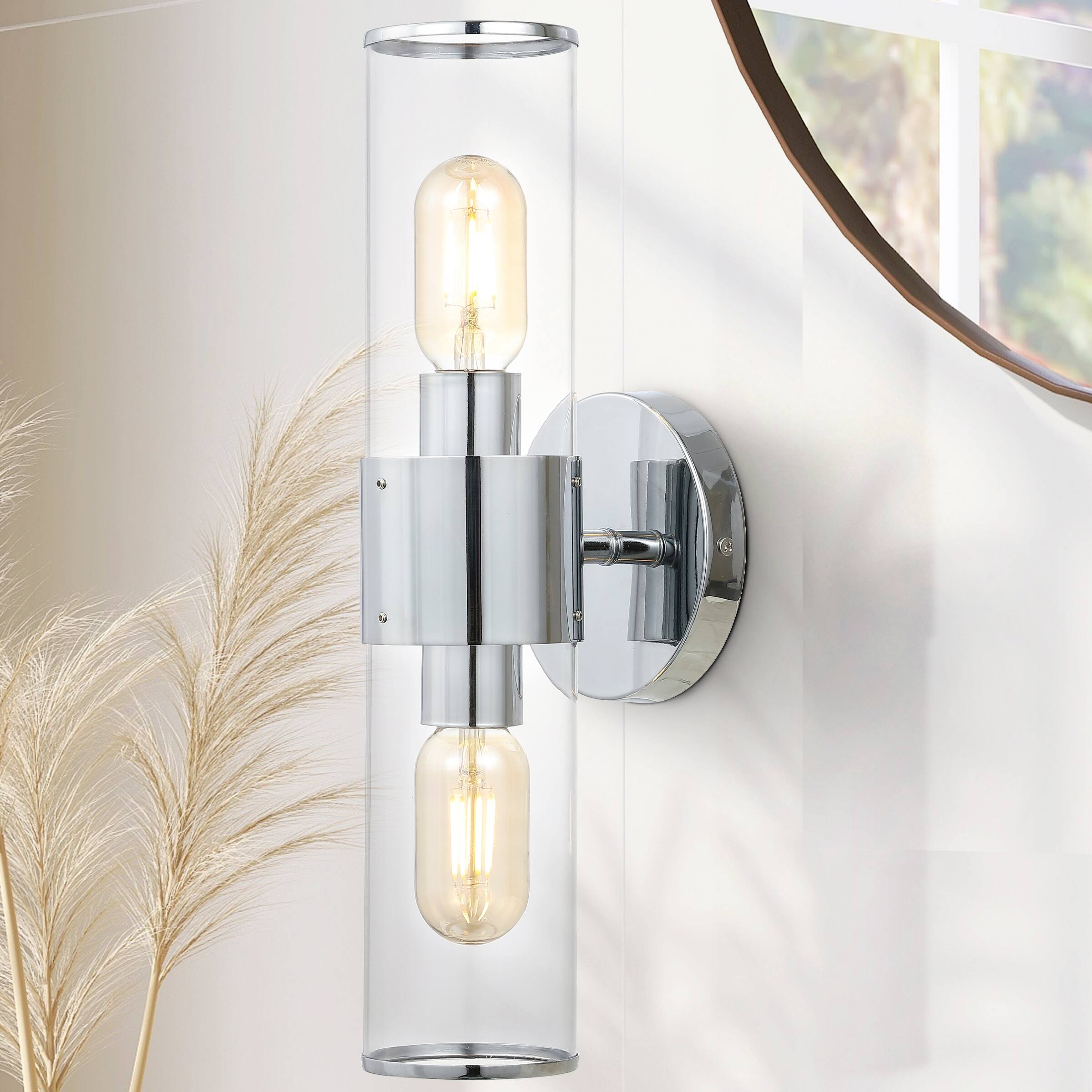 Alt View 7. Jonathan Y - Quinn 15.5" 2-Light Mid-Century Modern Iron/Acrylic LED Sconce, Chrome/Clear - Chrome/Clear.
