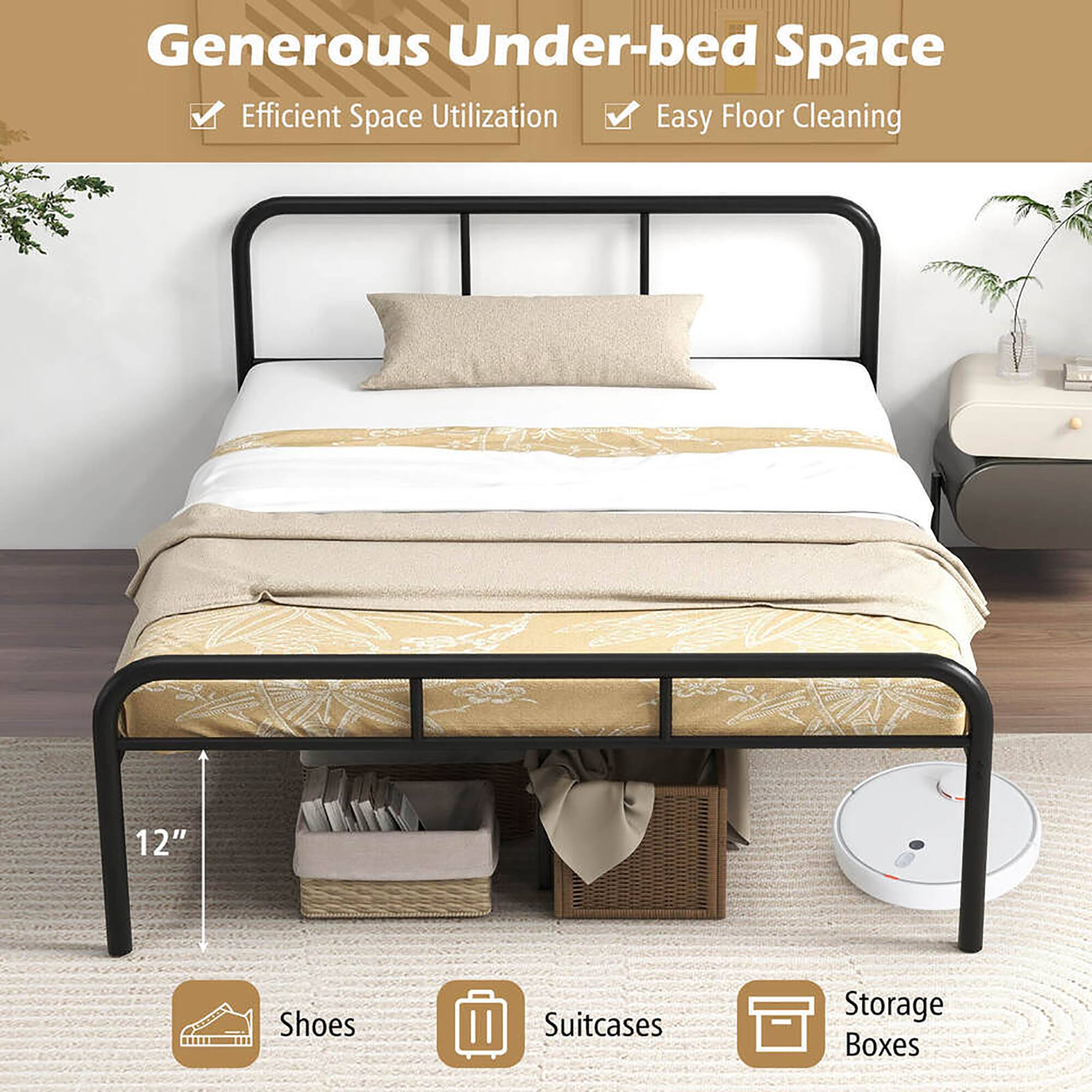 Generous Under-bed Space  
Efficient Space Utilization  
Easy Floor Cleaning  

12"  
Shoes  
Suitcases  
Storage Boxes