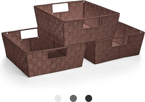 Front. Sorbus - Sorbus Set of 3 Large Woven Storage Baskets – Mesh Hand-Woven Baskets for Organizing, Fabric Storage Bins - Chocolate.