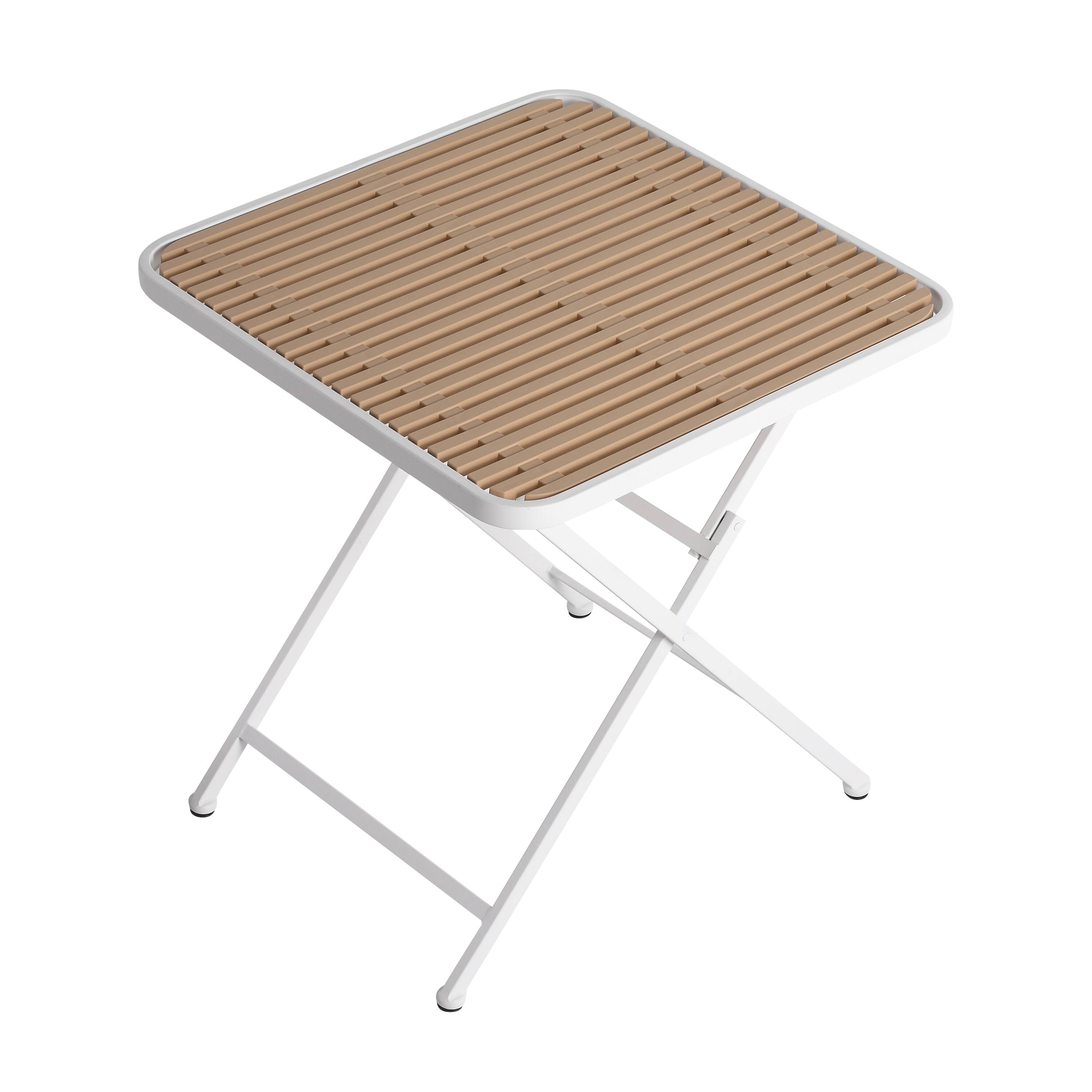 Back. Mondawe - 5-Piece Outdoor Dining Set – Square Folding Table with 4 Wood Legs & PP Chairs - Orange+White.