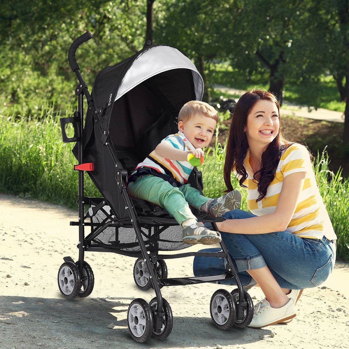Alt View 1. Costway - Costway Folding Lightweight Baby Toddler Umbrella Travel Stroller with Storage Basket - Black.