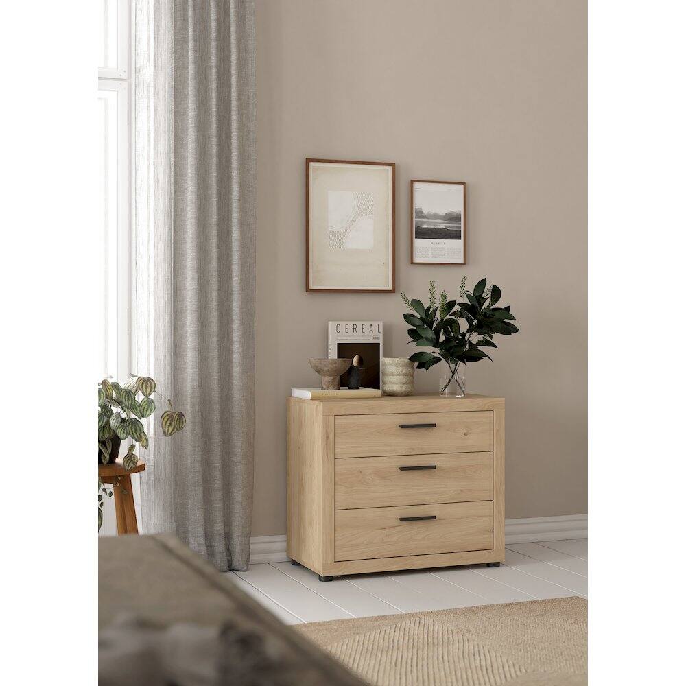 Angle. Tvilum - Mira 3 Drawer Chest, Jackson Hickory - Brown.