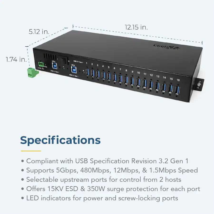 Usb Rack Coolgear 16 Port USB Hub Dual Upstream Ports Screw Lock Compatible Rack ...