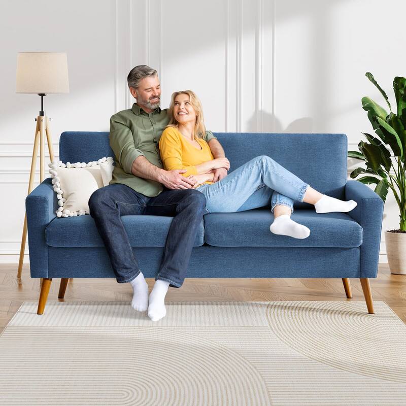 Alt View 1. Dyonery - Dyonery 68" Loveseat Sofa  Linen Couch, Mid Century Modern Love Seat Couches for Living Room， Bedroom Office - Blue.