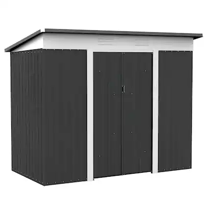 Front. Outsunny - 8' x 4' Metal Lean to Garden Shed, Outdoor Storage Shed, Garden Tool House with Double Sliding Doors.