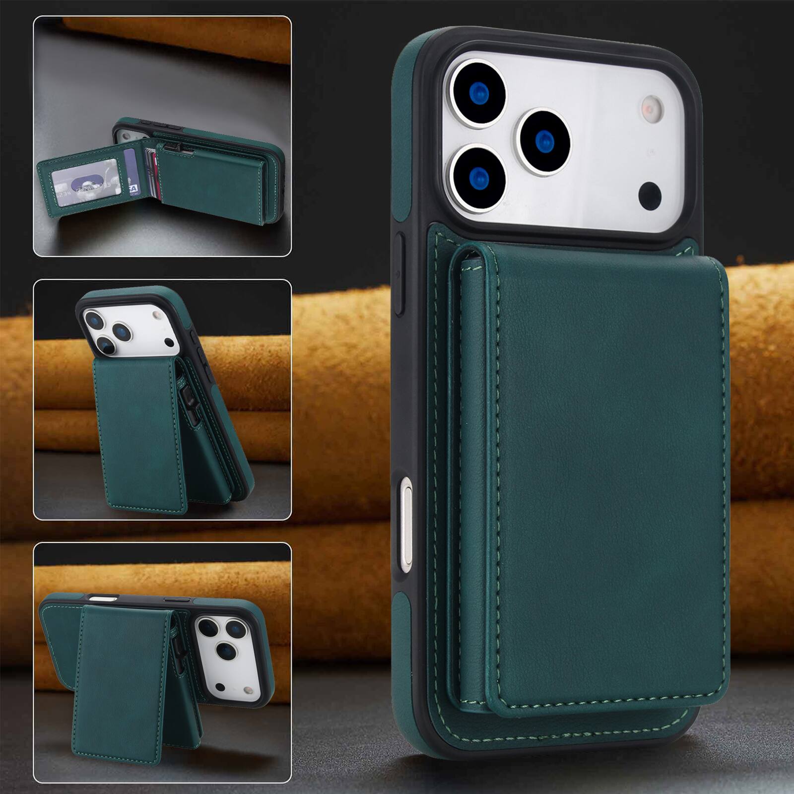 Alt View 1. Dteck - 2-in-1 Magnetic Wallet Case for Apple iPhone 17 Pro Max, Detachable Folio Cover with RFID Blocking & Dual Kickstand - Green.