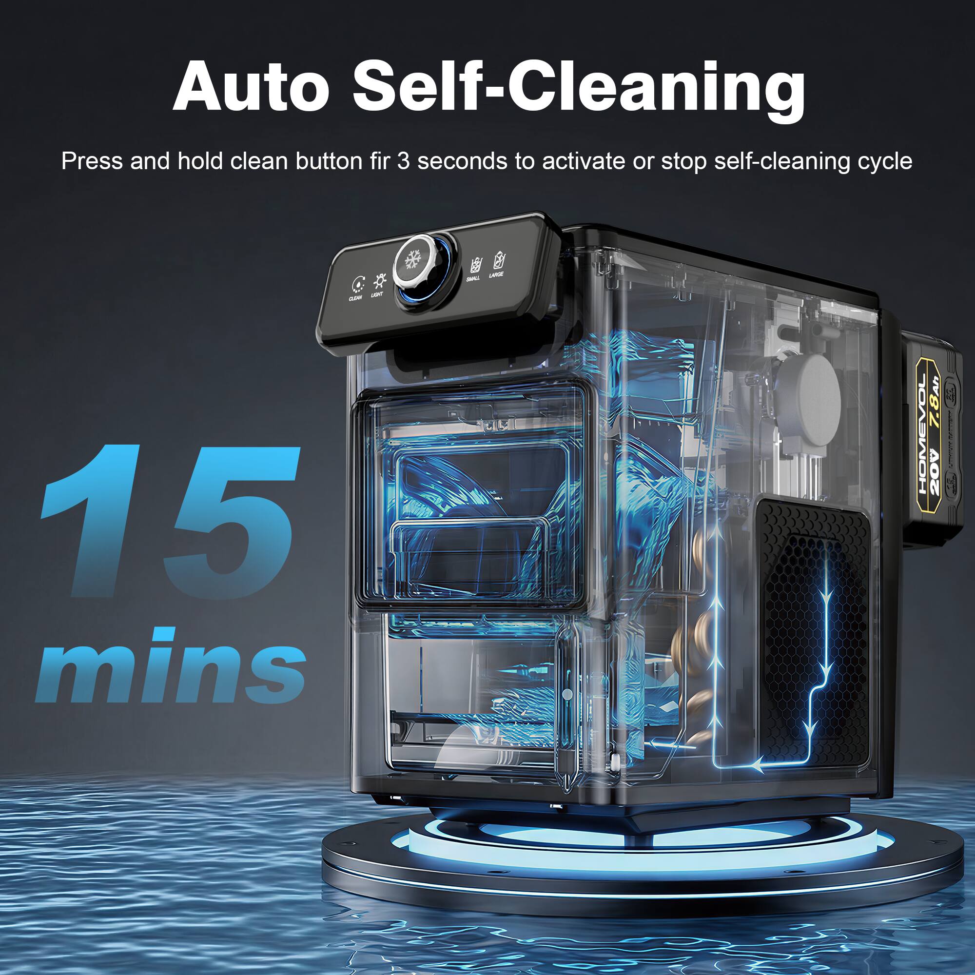 Auto Self-Cleaning  
Press and hold clean button for 3 seconds to activate or stop self-cleaning cycle  
15 mins