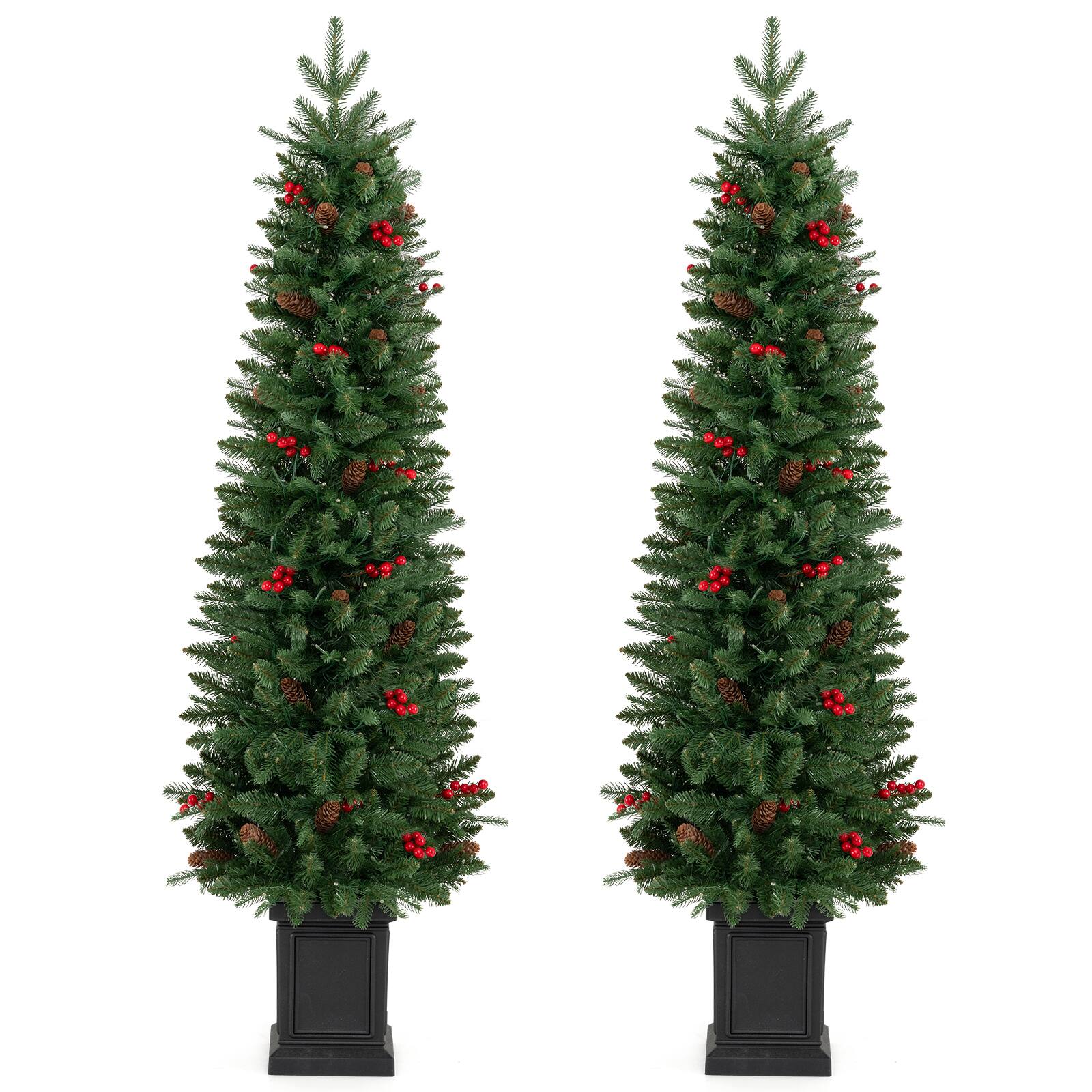 Alt View 9. Costway - Costway 2 PCS 4 FT Artificial Xmas Tree with 529 Full Branch Tips, 15 Pine Cones, 150 LED Lights - Green.