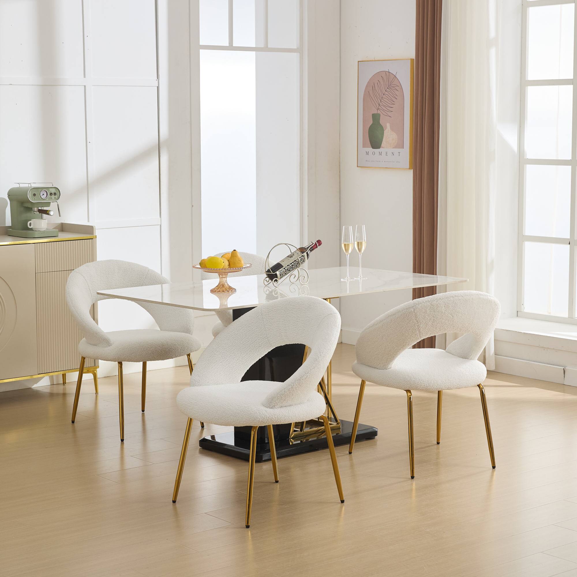 Alt View 5. GOODSILO - Luxury Velvet Dining Chair with Curved Backrest and Elegant Metal Legs for Modern Kitchen or Dining Room - White.