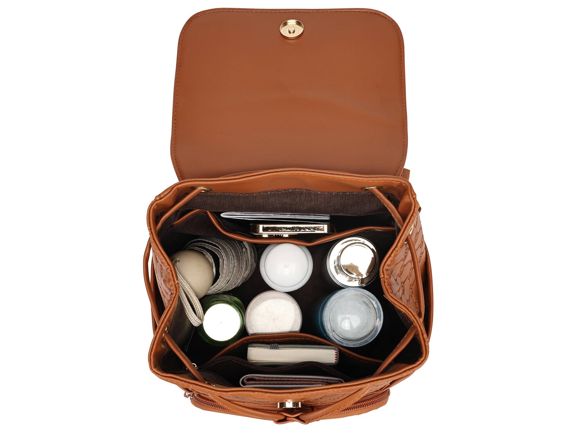 Alt View 1. Elle - ELLE Compass 10L Vegan Leather Monogram Mini Backpack - Brown - Brown.