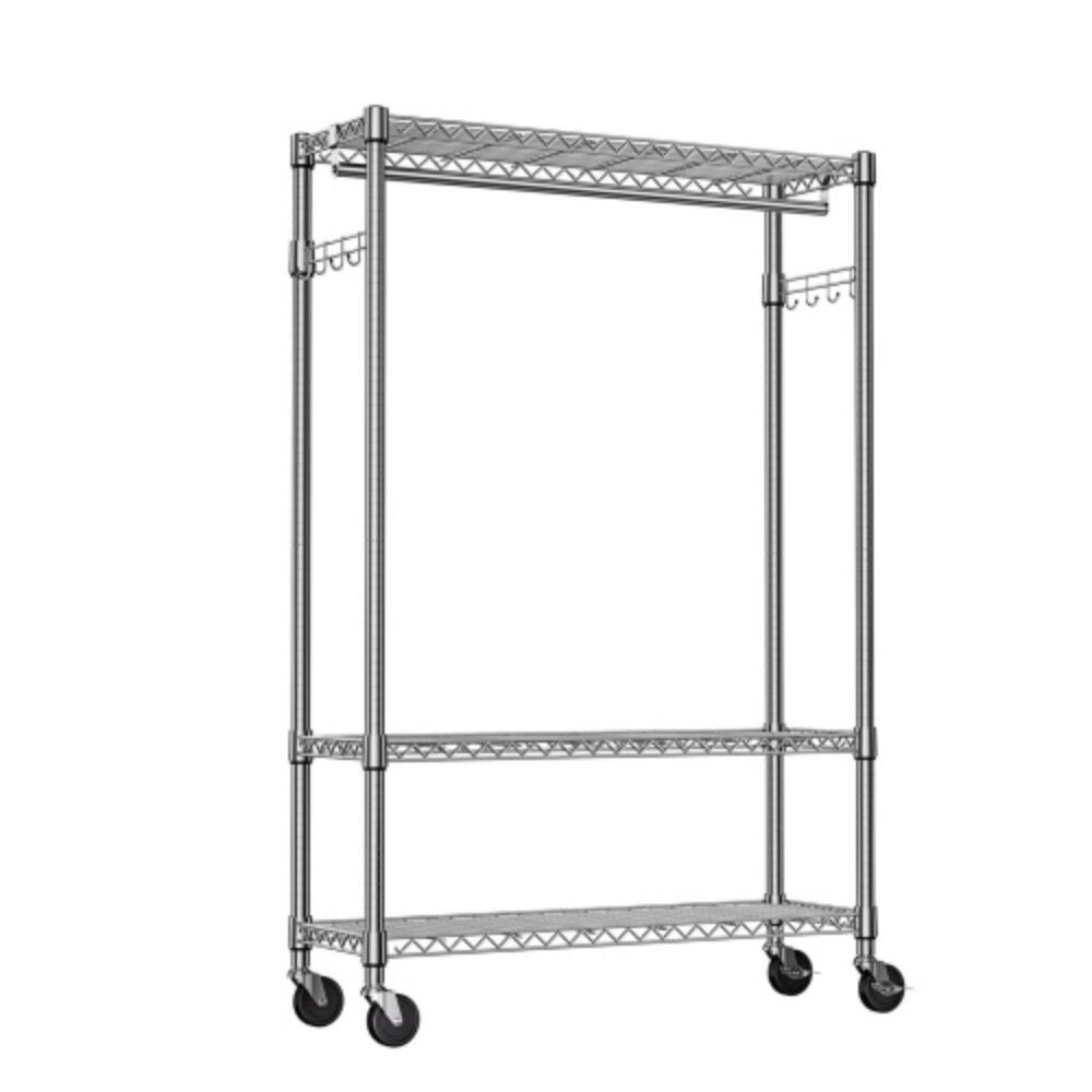 Alt View 3. LUCKY ONE - 75.6" H Heavy Duty Rolling Garment Rack w/ 1 Rod Adjustable Shelves 3-Tier - Chrome.