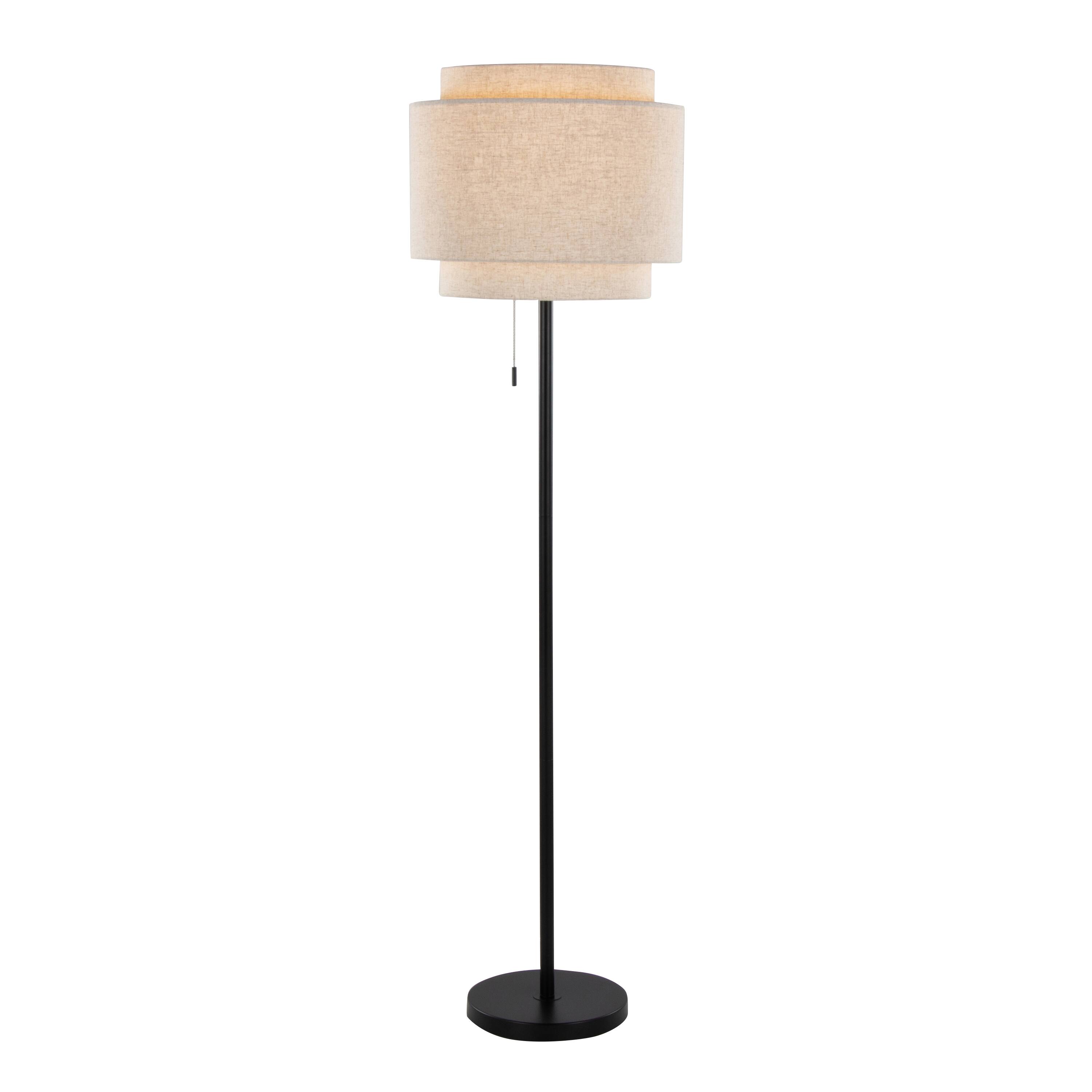 Angle. Loheer - Loheer Contemporary Metal Floor Lamp Black Base Beige Linen Shade Living Room Reading Sixty Inch - Black.