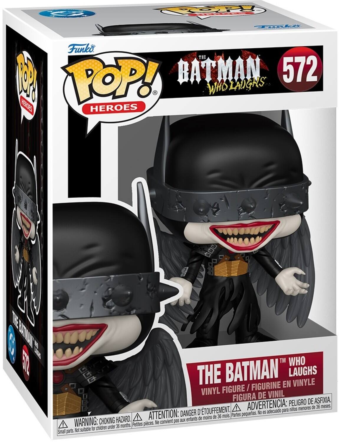 POOP Taki 4 Funko POP! THE BATMAN 572 WHO LAUGHS  
VINYL FIGURE / FIGURINE EN VINYLE / FIGURA DE VINIL  
PELIGRO DE ASFIXIA. D'ETOUFFEMENT. ADVERTENCIA: para menores de 36 meses. DANGER: CHOKING HAZARD. ATTENTION: enfants de moins de 36 mois.  
WARNING: CHOKING HAZARD. Small parts. Not suitable for children under 36 months.  
ATTENTION: DANGER D'ETOUFFEMENT. Petite pièce. Ne convient pas aux enfants de moins de 36 mois.  
ADVERTENCIA: PELIGRO DE ASFIXIA. Partes pequeñas. No es adecuado para niños menores de 36 meses.
