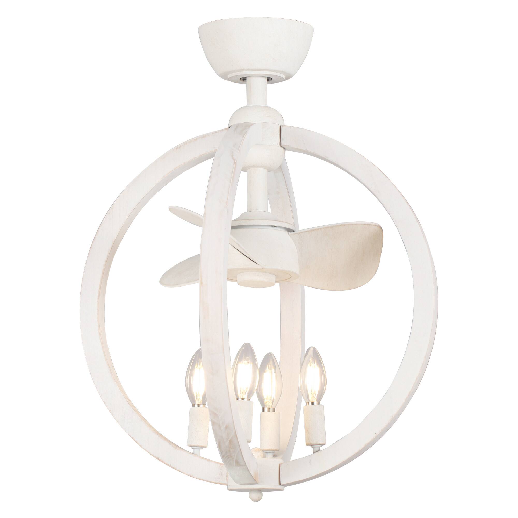 Alt View 4. Parrot Uncle - 18.4" Farmhouse White Wooden Globe Bobo Fandelier Ceiling Fan with Remote - White.