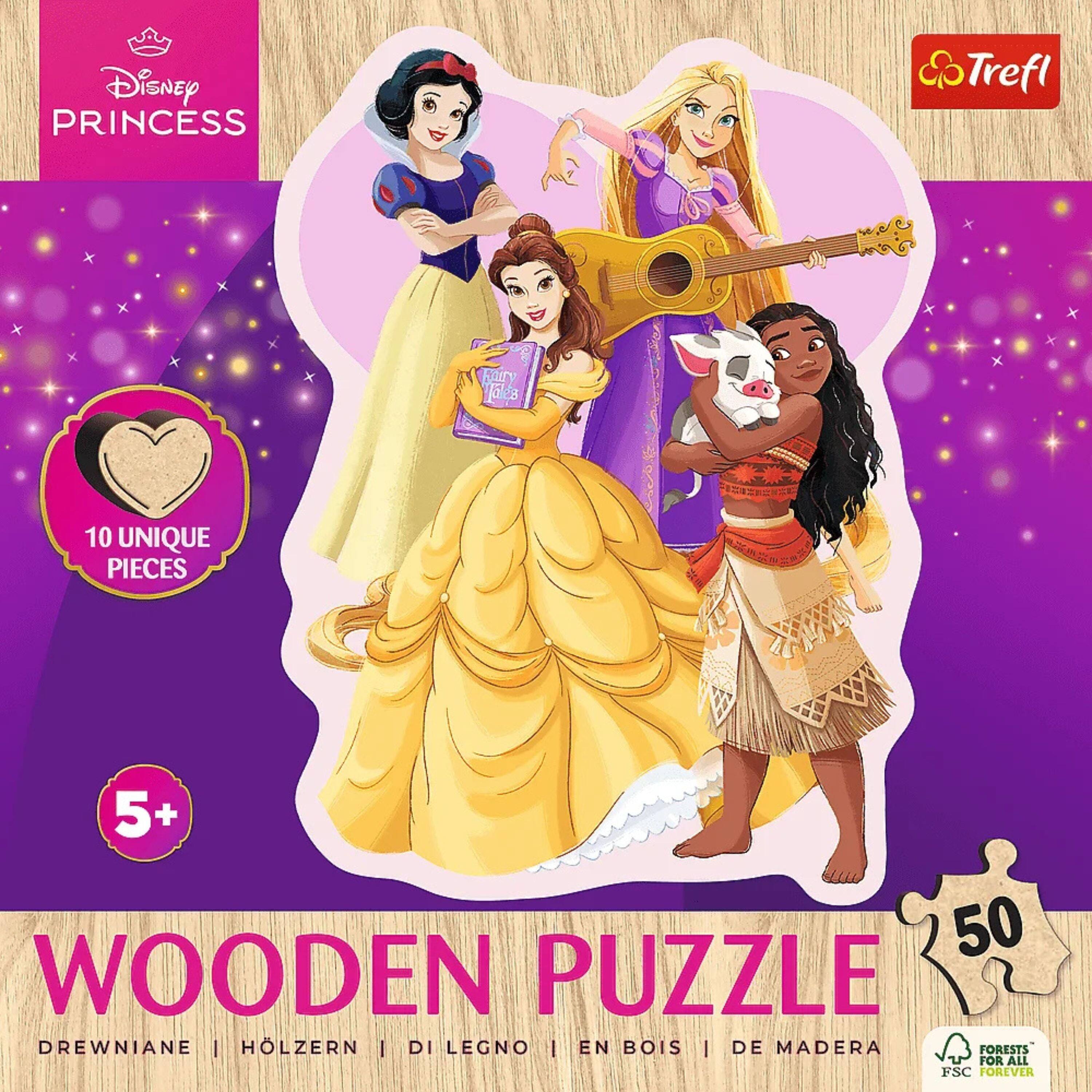 Disney PRINCESS  
Trefl  
10 UNIQUE PIECES  
5+  
50 WOODEN PUZZLE  
DREWNIANE | HÖLZERN | DI LEGNO | EN BOIS | DE MADERA  
FORESTS FOR ALL FSC FOREVER