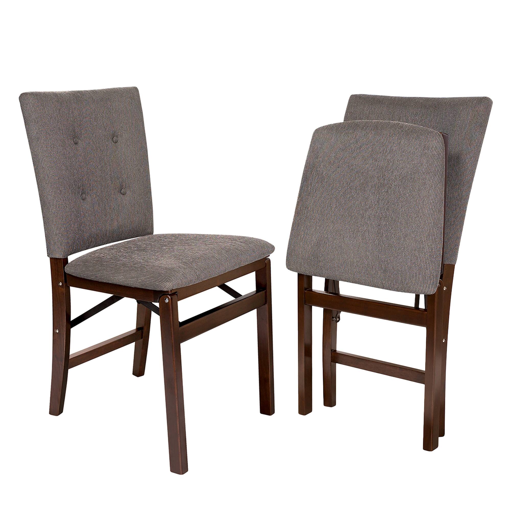 Front. Stakmore - Stakmore Parson's Upholstered Folding Chair, Espresso Frame with Jax Fabric (Set of 2) - Brown.