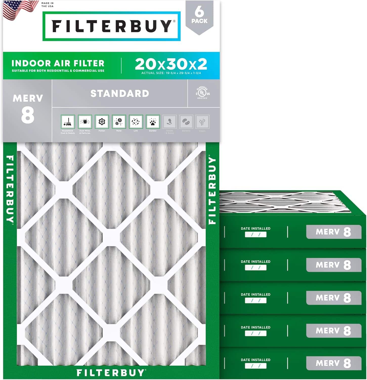 Filterbuy - 20x30x2 MERV 8 Dust & Allergy Defense, Electrostatic Pleated HVAC AC Furnace Air Filters Replacement (6-Pack) - Silver price history on PriceWatchPro