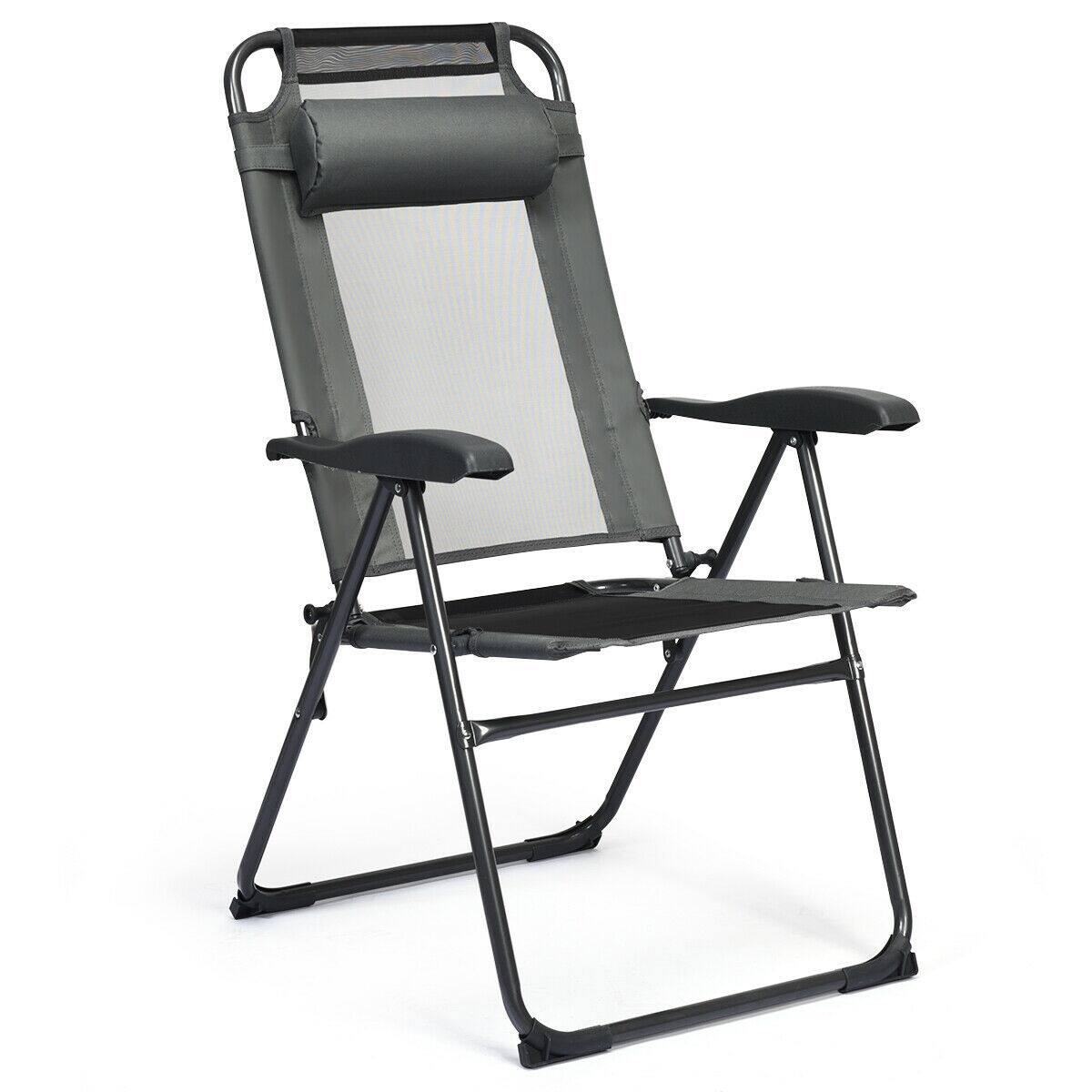 Alt View 4. Gymax - Gymax 4PC Folding Chairs Adjustable Reclining Chairs with Headrest Patio Garden Grey - Grey.