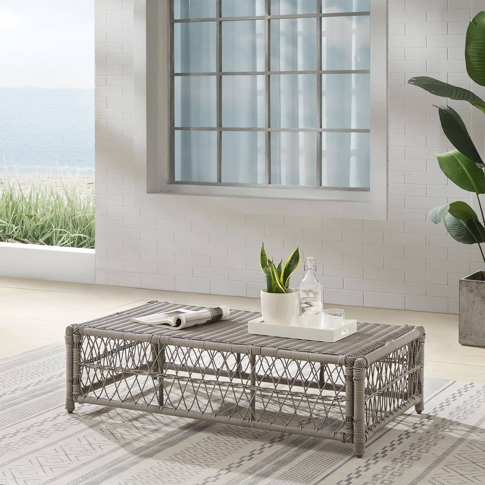 Alt View 10. Crosley Furniture - Thatcher Wicker Outdoor Coffee Table Ottoman - Creme.