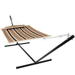 Sunnydaze - 2-Person Quilted Fabric Hammock with 15' Stand - Sandy Beach