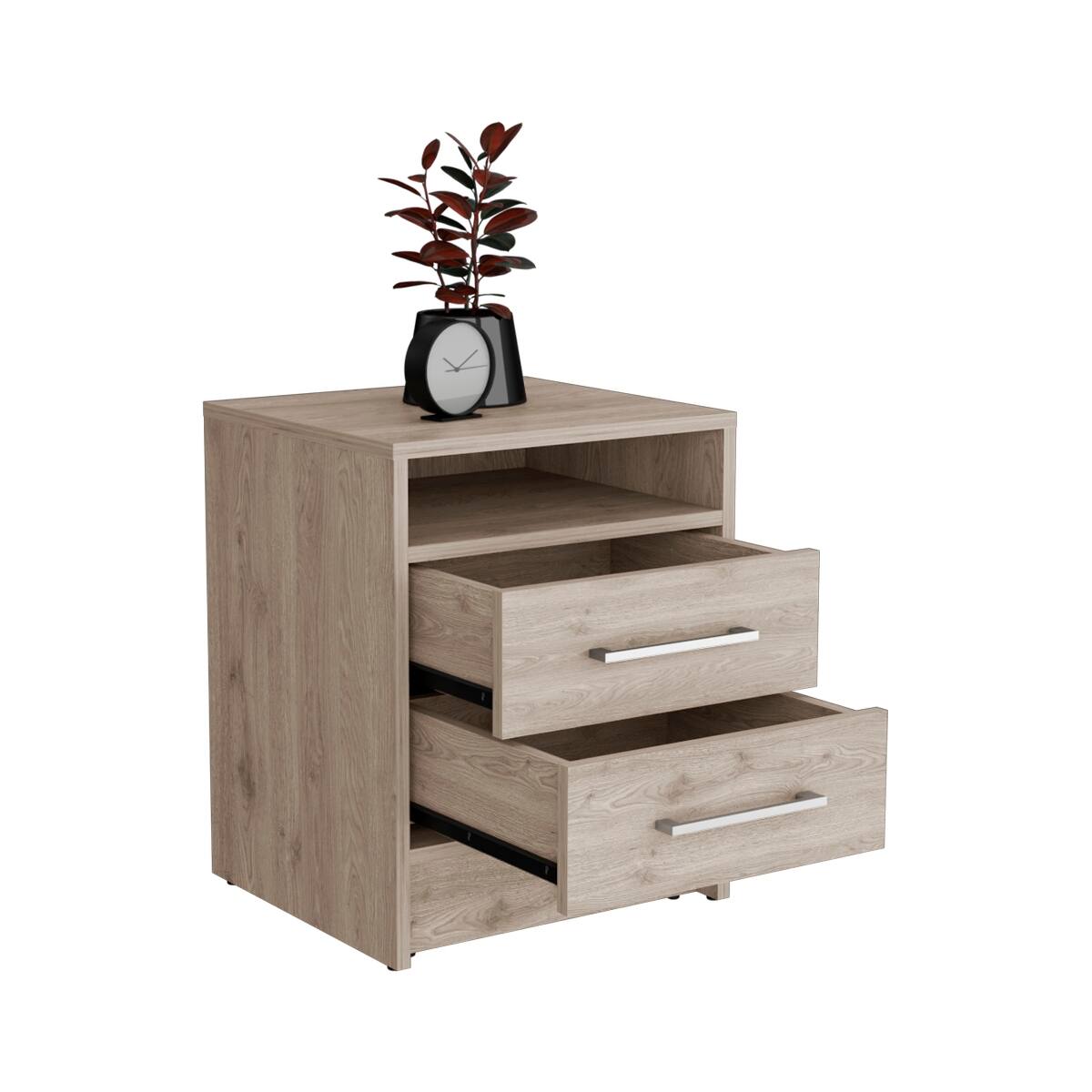 Alt View 4. Loheer - Loheer Light Gray Nightstand with Two Drawers and Open Shelf for Small Spaces - Light Gray.