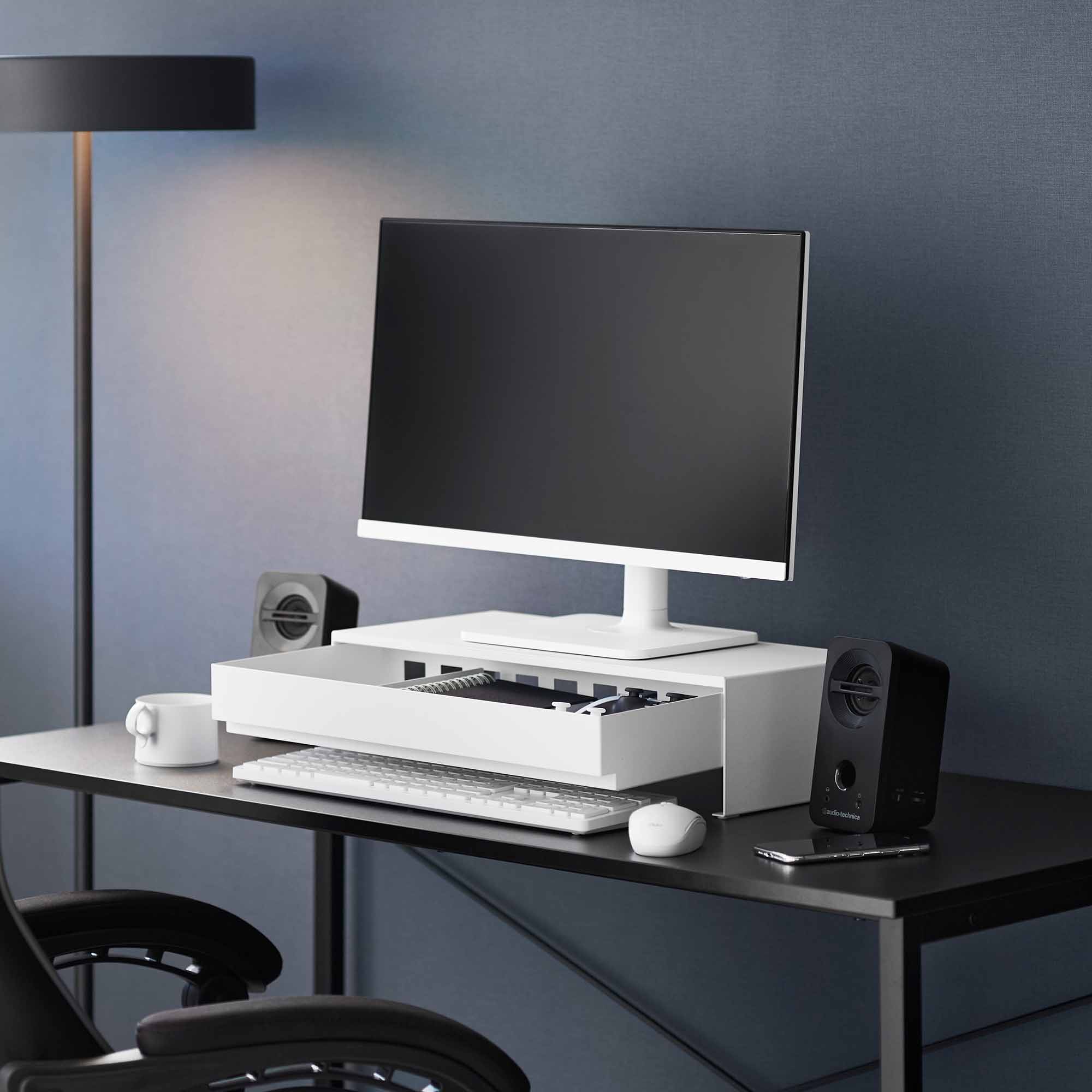 Alt View 7. Yamazaki Home - Monitor Stand With Drawer - Steel - White.