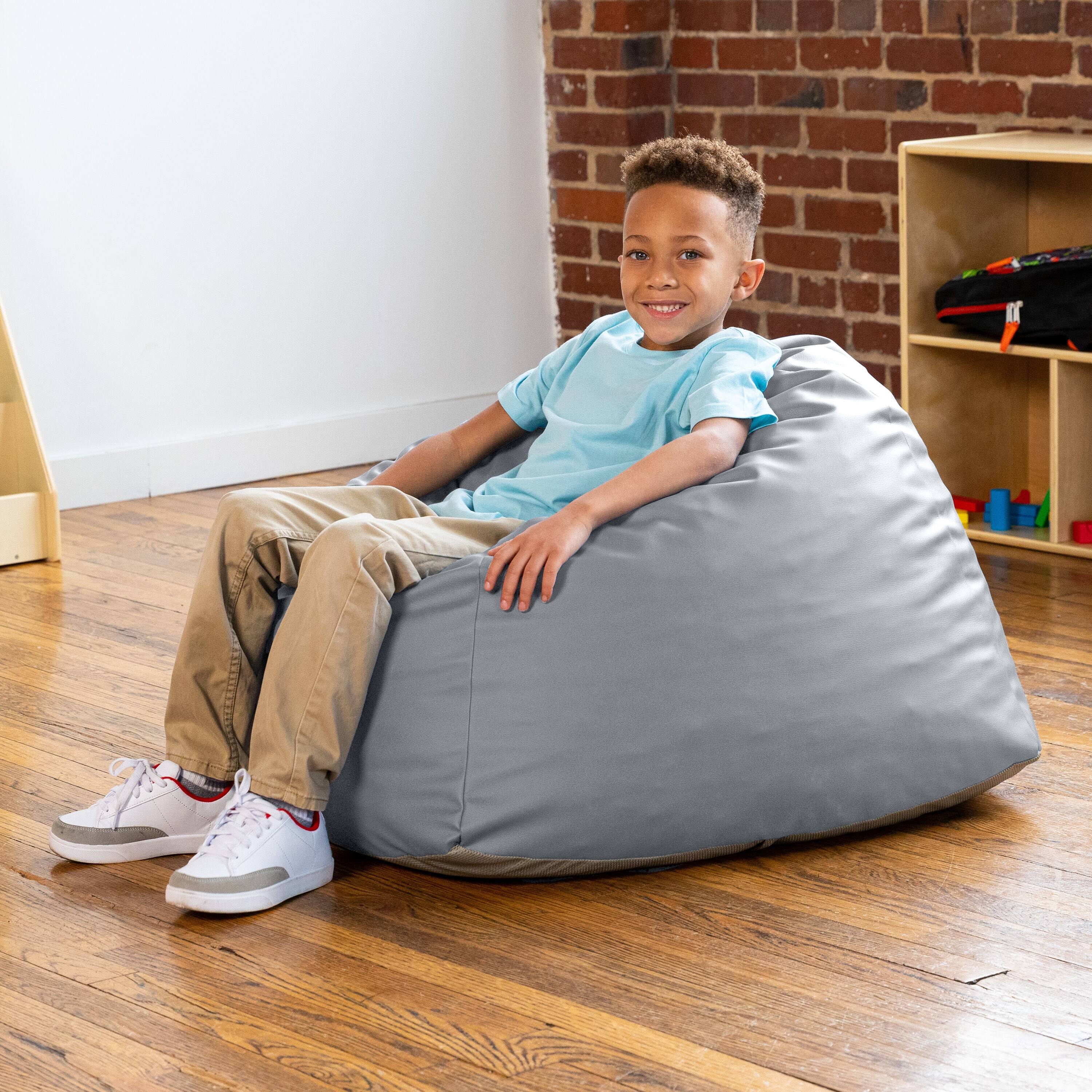 Back. Jaxx - Jaxx Gumdrop Jr. Kids Bean Bag for Early Childhood & Educational Environments, Premium Vinyl - Submarine Grey - Submarine Grey.