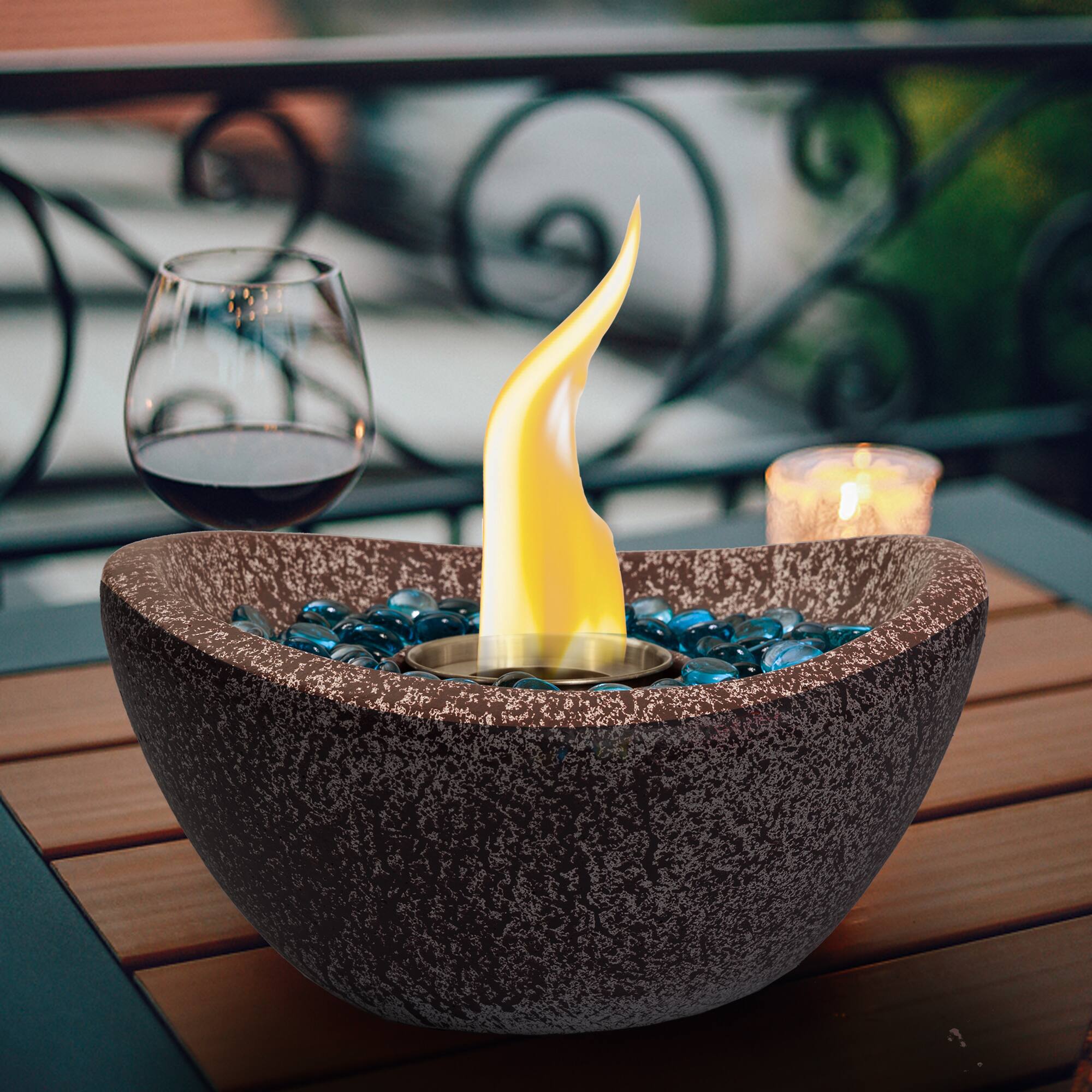 Front. Lirago - 11" Table Top Fire Pit Portable Concrete Ethanol Fireplace for Outdoor and Indoor Use Smokeless Mini Fire Bowl - White.