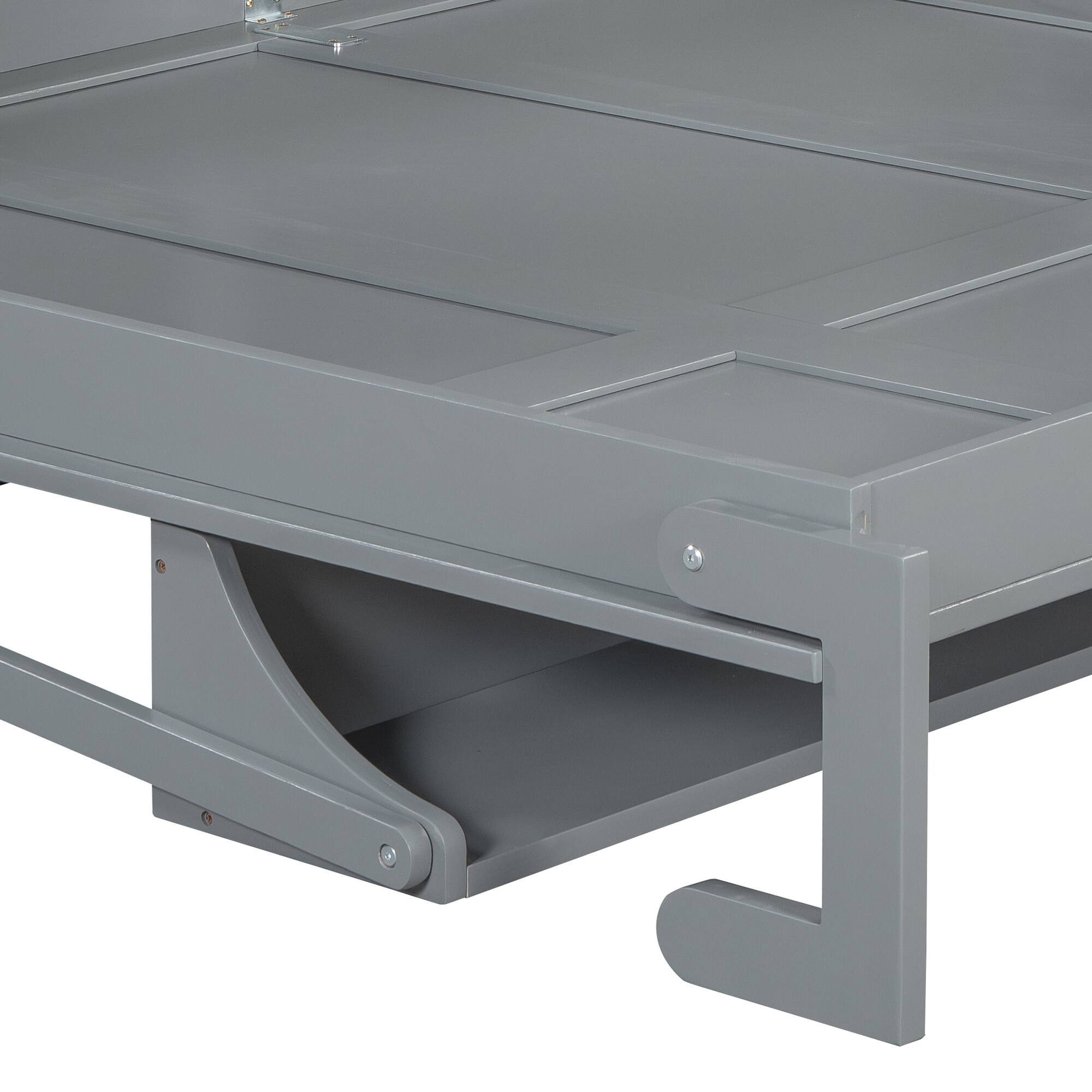 Alt View 9. Tiramisubest - Queen Size Gray Wood Murphy Bed with Hydraulic Lift & Desk, Space-Saving - Gray.