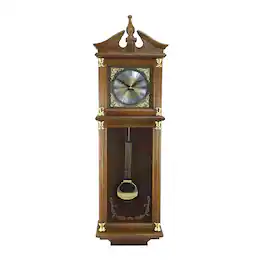 Bedford Clock Collection - 34.5 Inch Chiming Pendulum Wall Clock in Antique Harvest Oak Finish - Brown