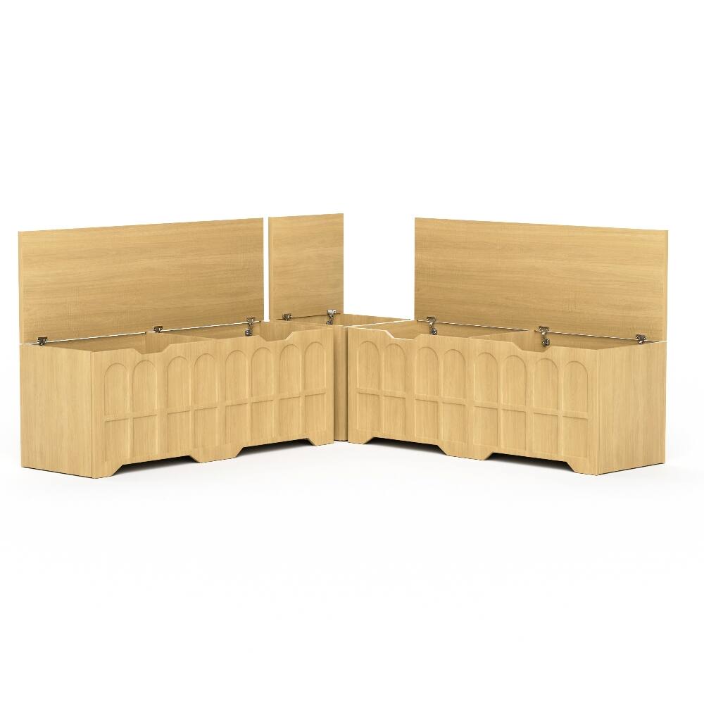 Alt View 9. Ropilly - Ropilly L Shaped Storage Bench Padded Shoe Bench Kitchen Corner Stool Toy Box Reading Nook Seat Wood White and Natural - White/Natural.