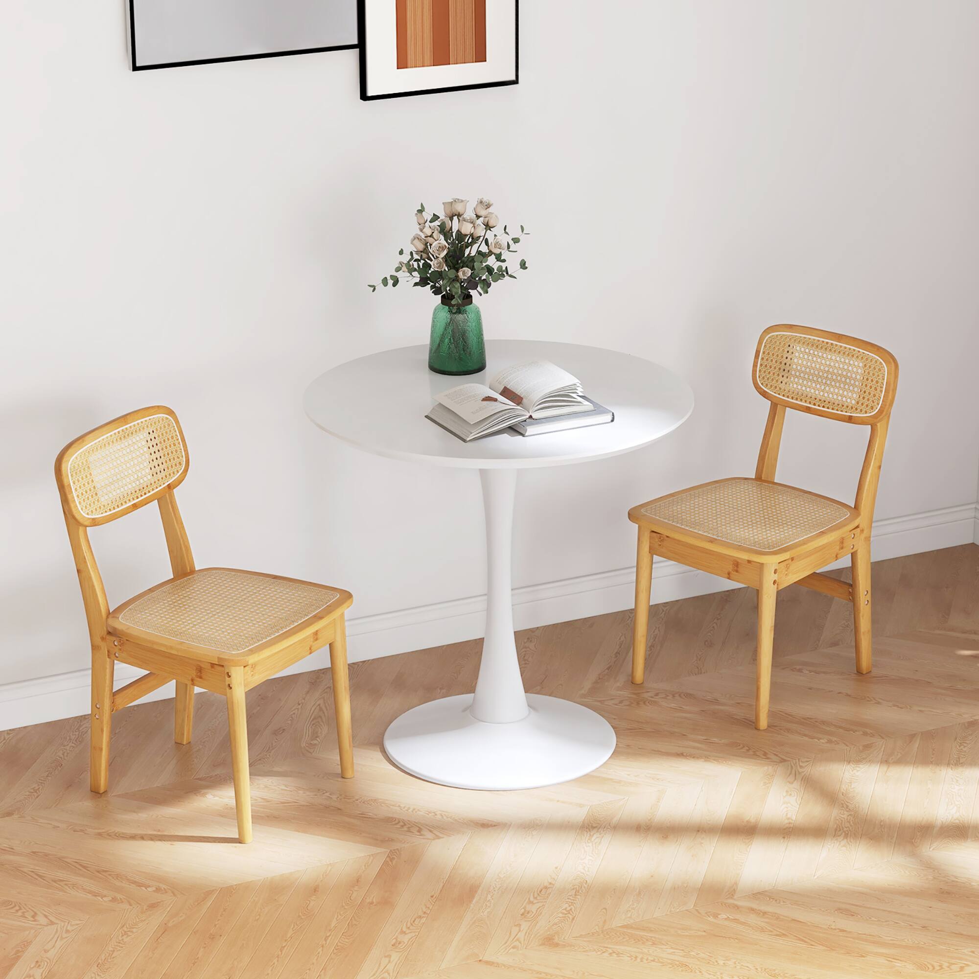 Alt View 4. Gymax - Gymax Rattan Dining Chairs Set of 2 Kitchen Dining Chairs w/ Simulated Rattan Backrest - Natural.