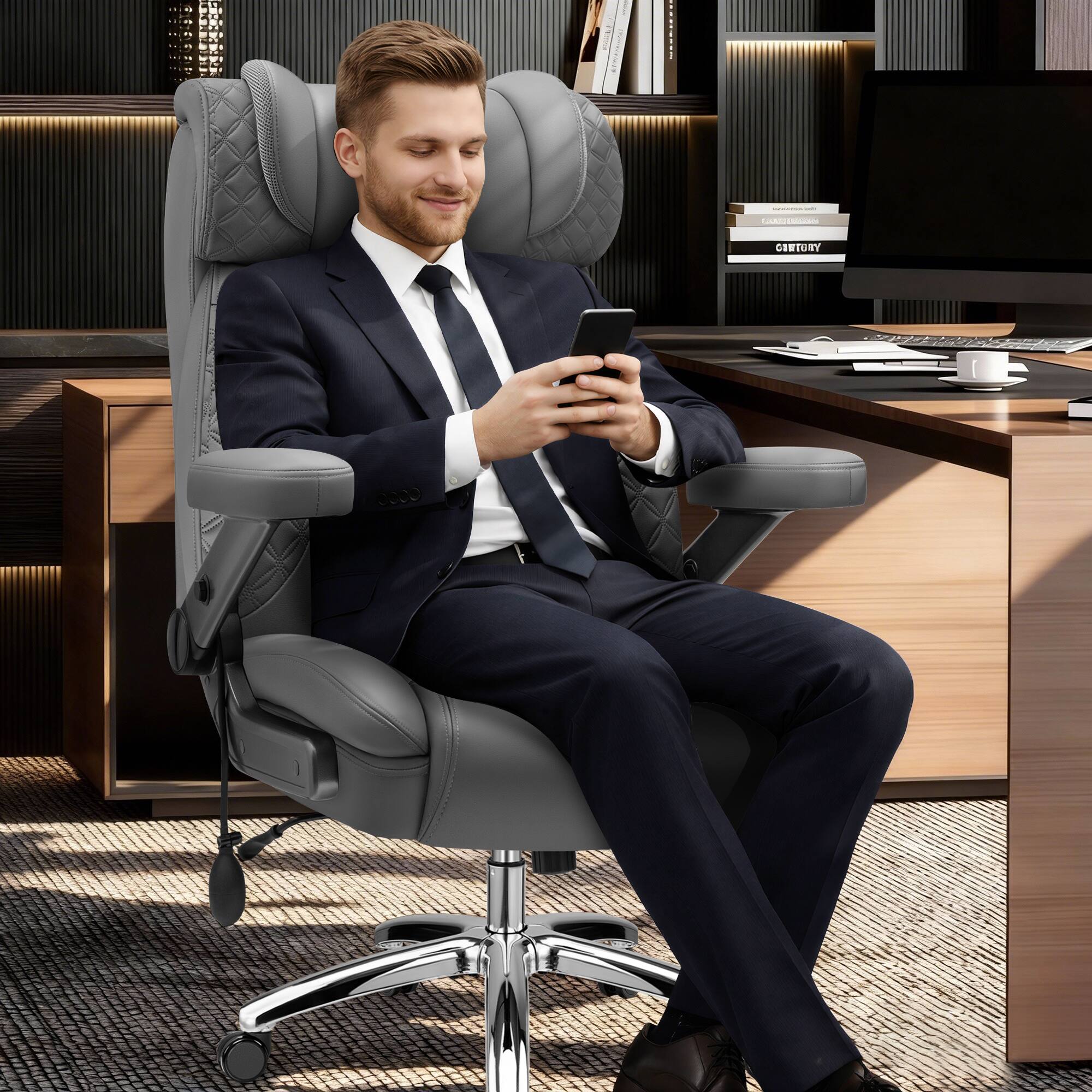 Alt View 5. KERDOM - Big Tall Ergonomic Office Chair with Air-Pumb Lumbar Support, 5D Adjustable Arms, Executive Desk Chair for Heavy People - Grey.