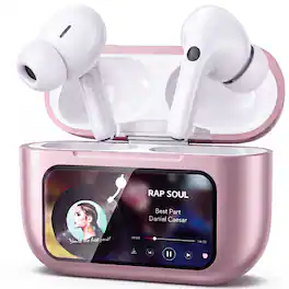 VEAT00L - A9 ANC+ENC Earbuds with Smart Touch Screen,Bluetooth 5.4, HiFi Stereo Multiple EQ settings - Pink