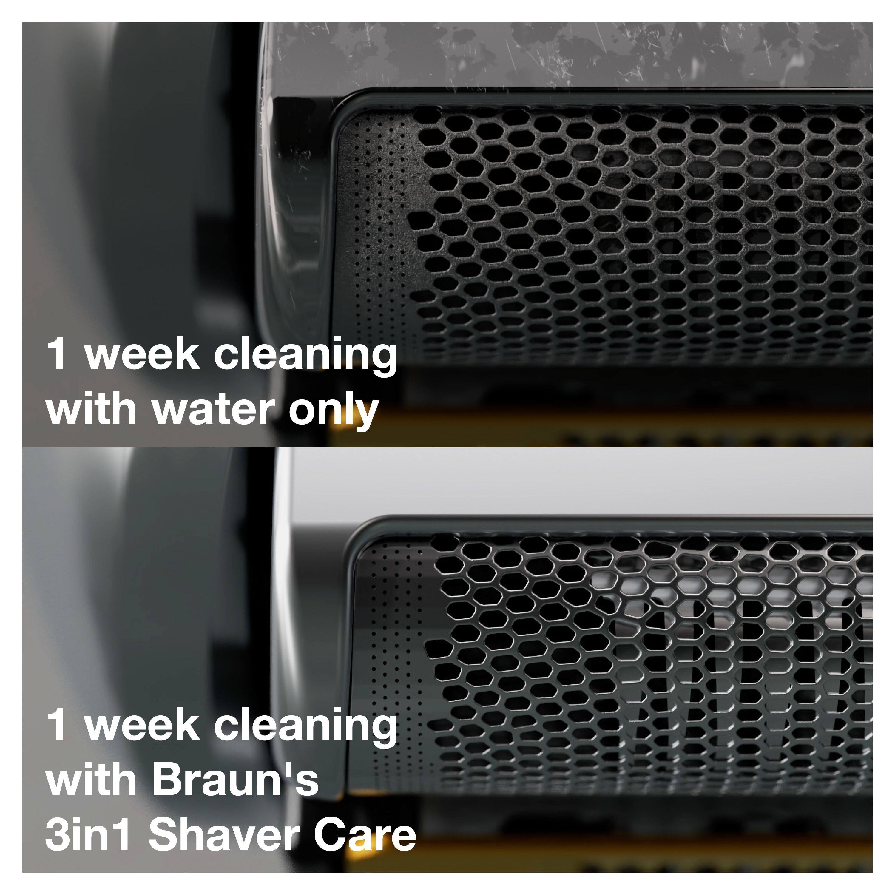 1 week cleaning with water only

1 week cleaning with Braun's 3in1 Shaver Care