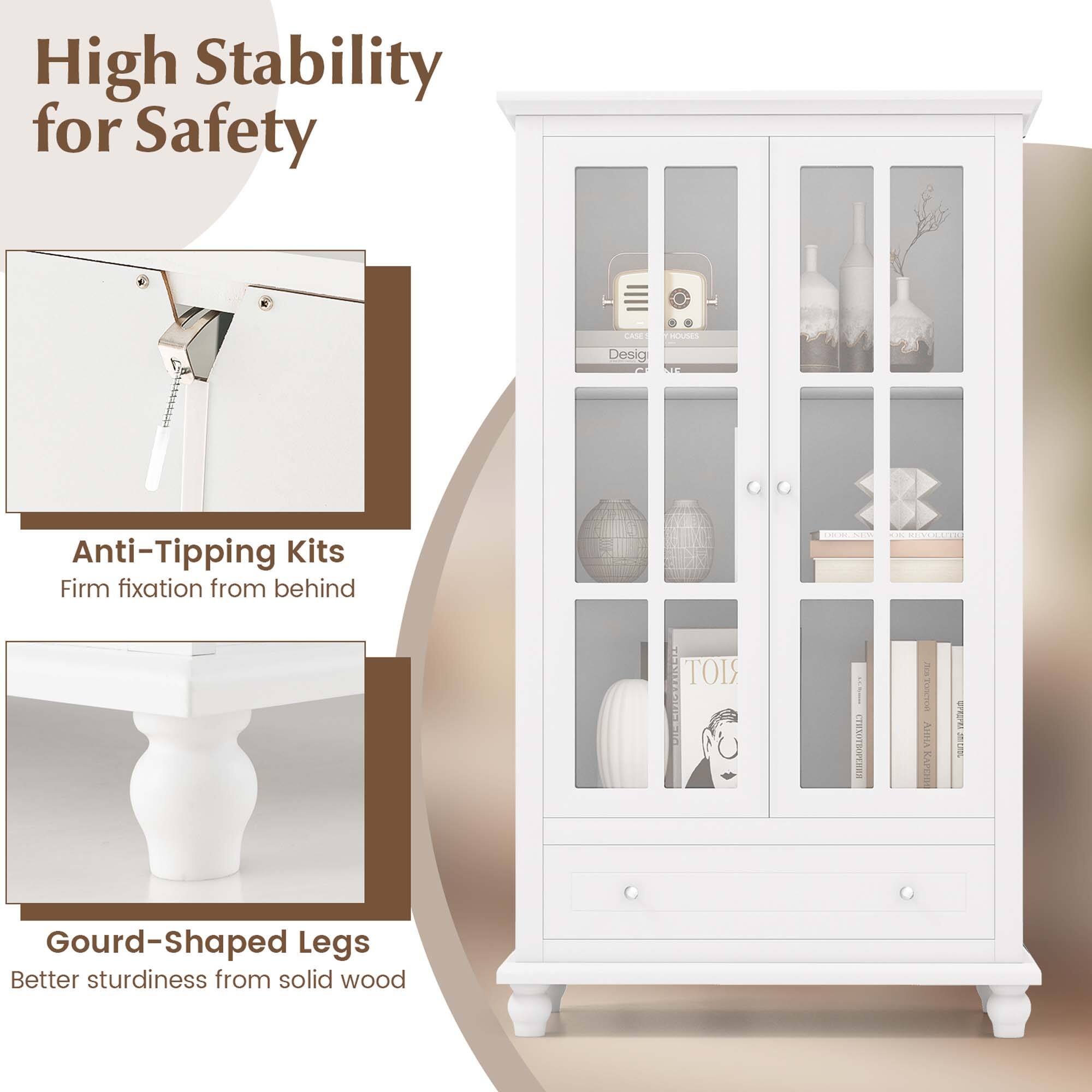 High Stability for Safety Case Anti-Tipping Kits Firm fixation from behind Gourd-shaped Legs Better sturdiness from solid wood