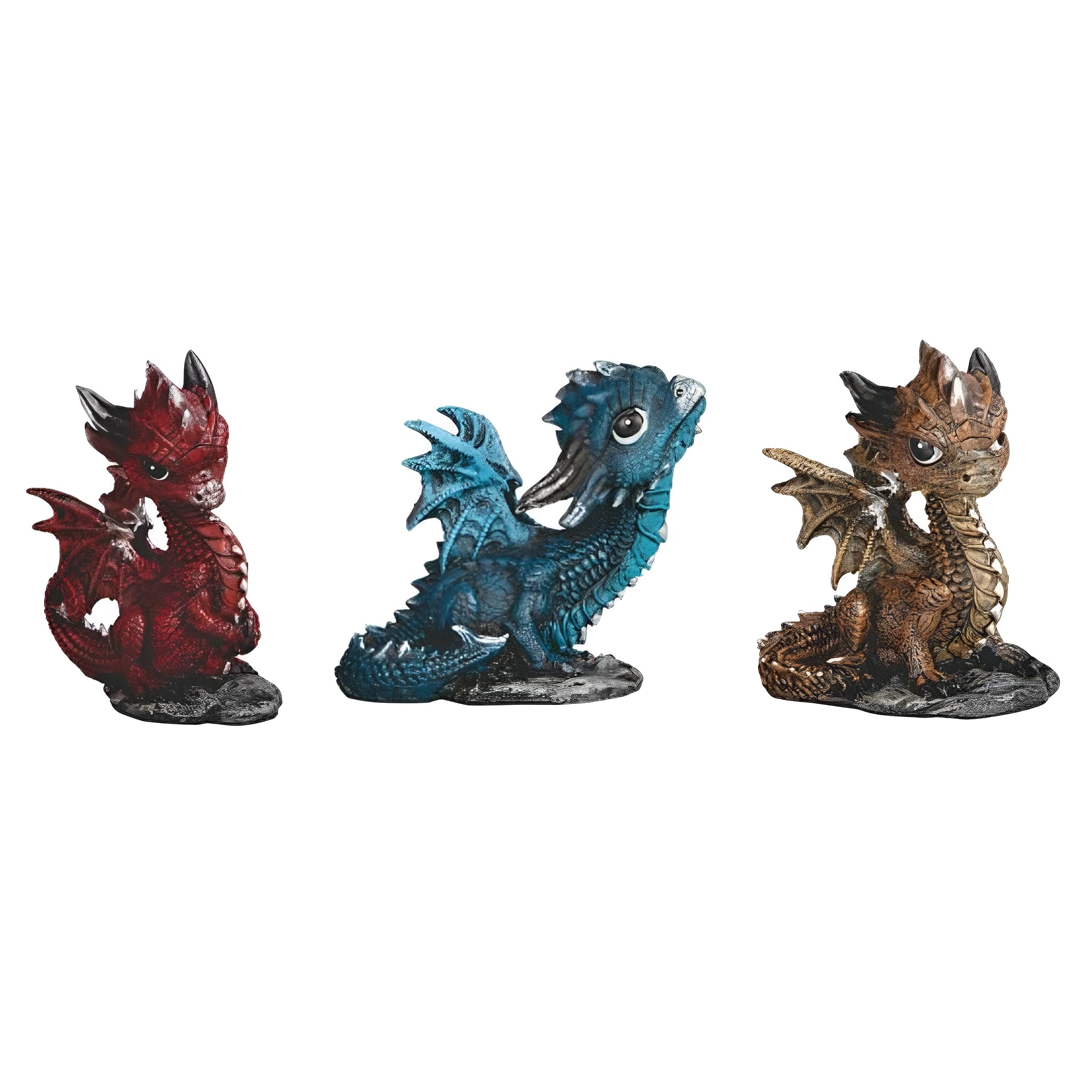 FC Design - 3-PC Set 2.5"H Dragon Figurine Statue Computer Desk Tabletop Medieval Gaming Home Decor Gift - Multi-Color