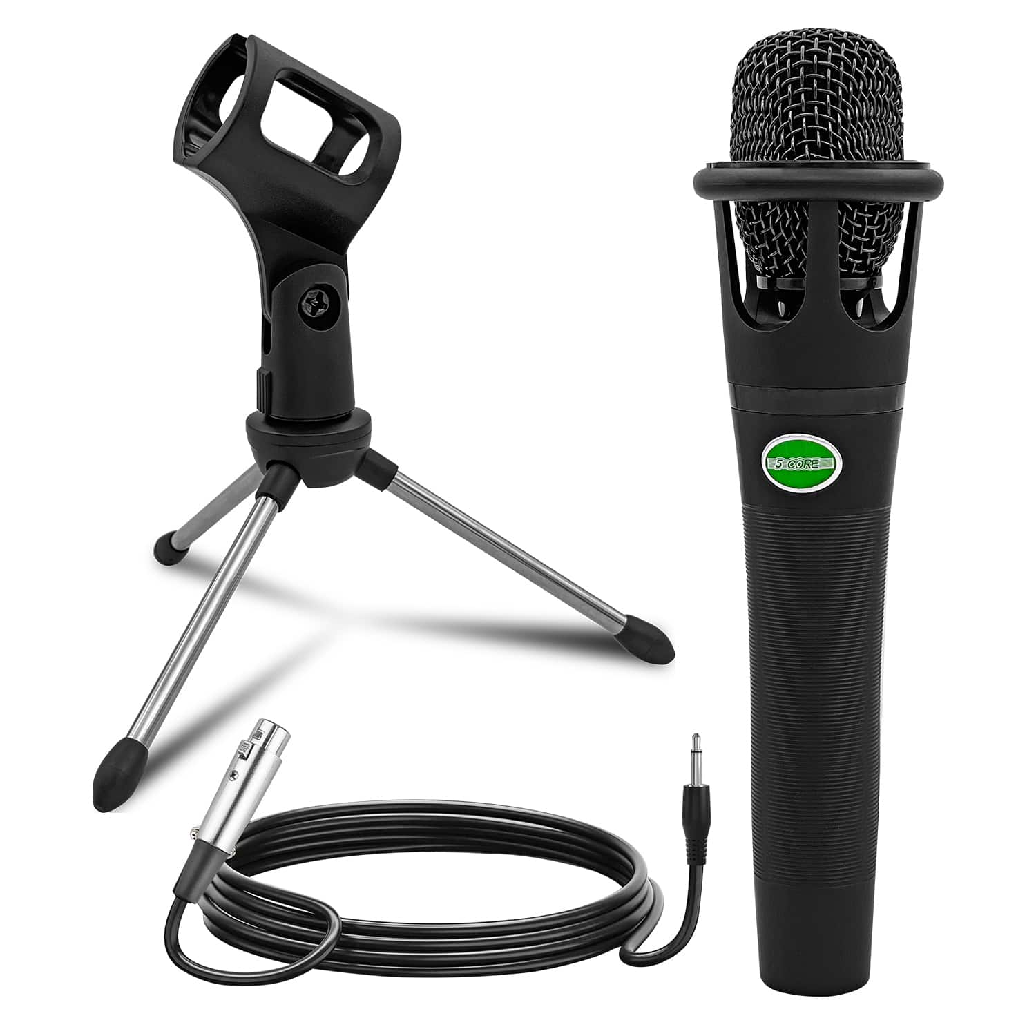 5 CORE - Podcast Equipment Bundle w Cardioid Dynamic XLR Microphone Mini Desk Stand XLR to 1/8” Cable
