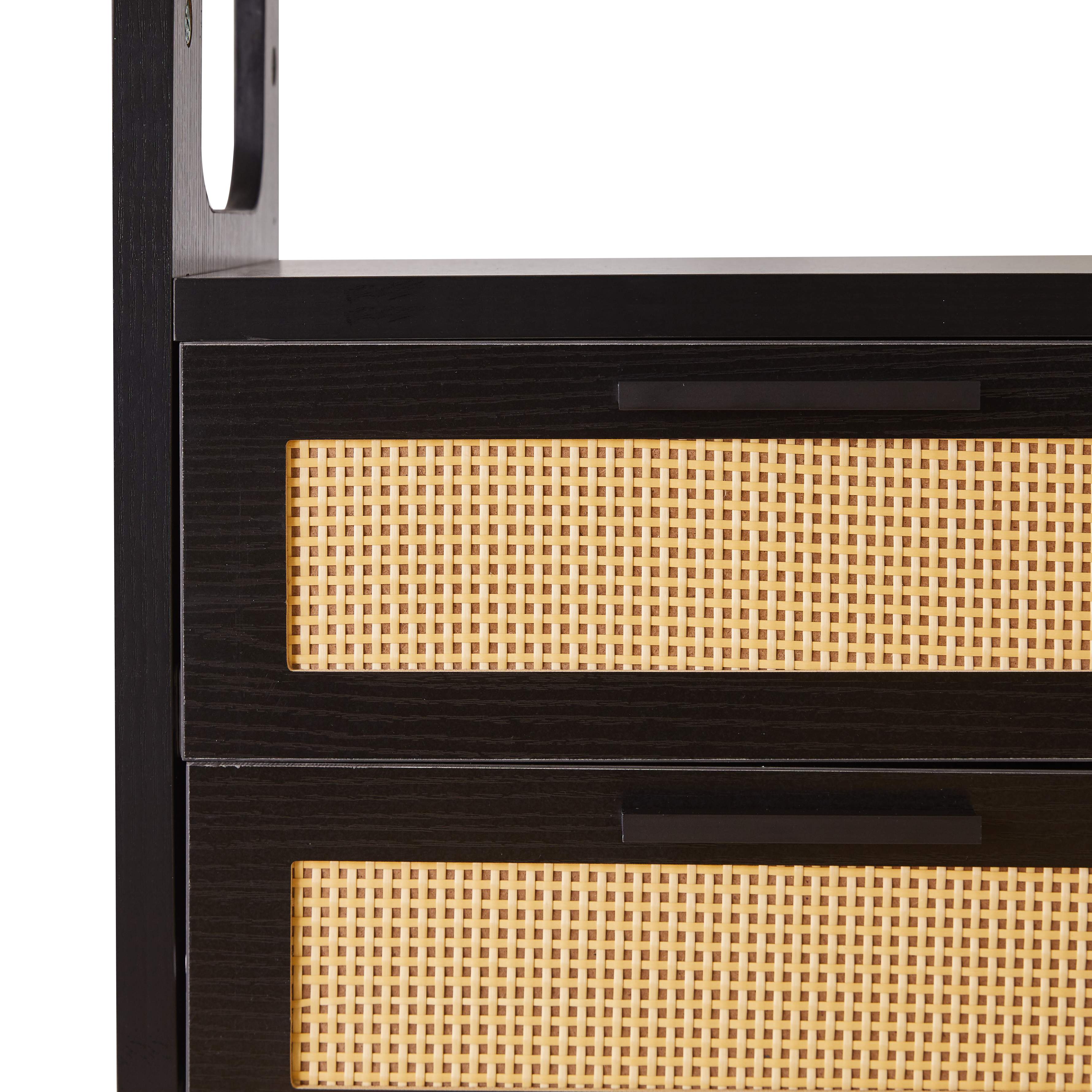Alt View 1. Whisen - Set of 2 Nightstand with 2-Drawer Storage,Rattan-Front Bedside Table for Bedroom with Handles - Black.