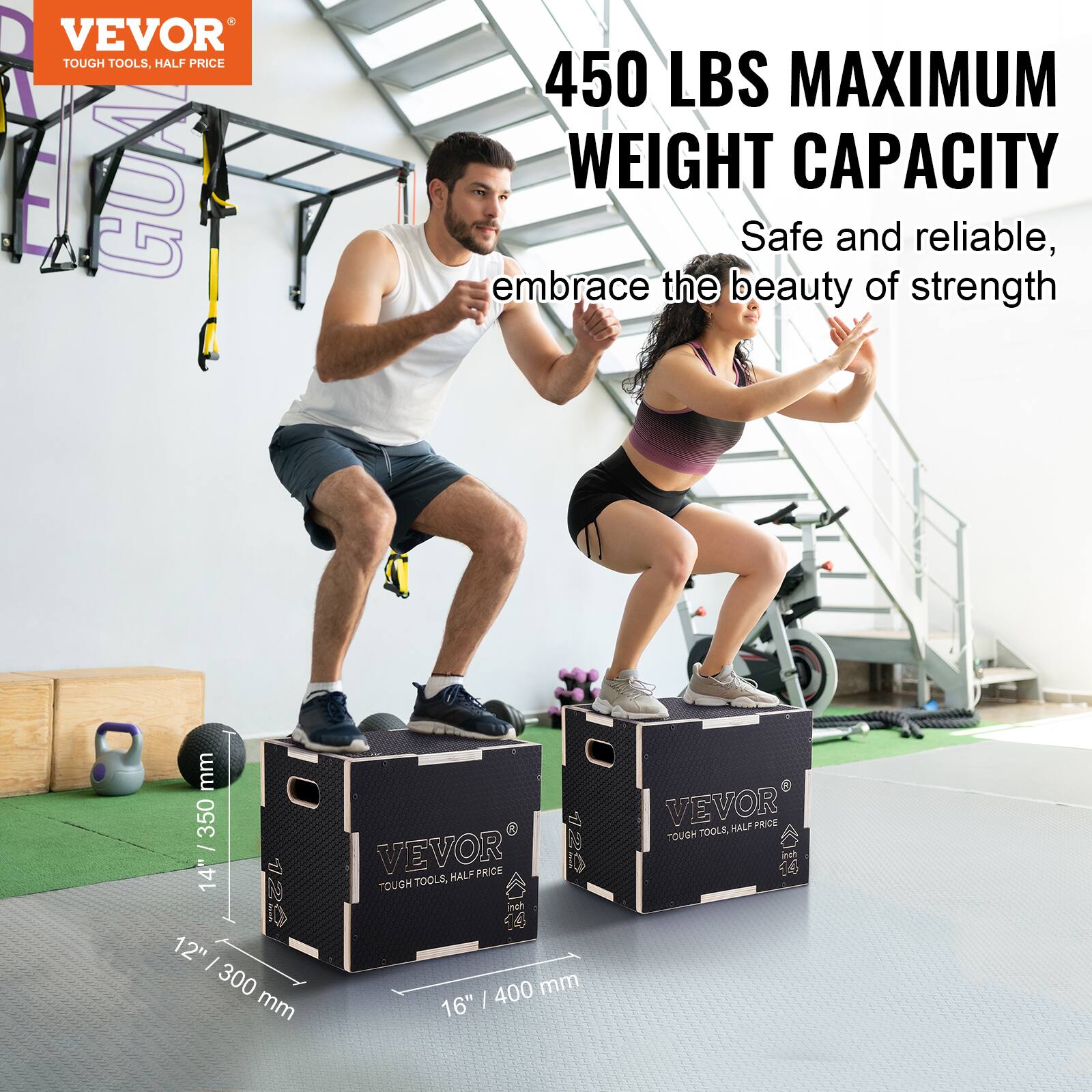 VEVOR 3 in 1 Plyometric Jump Box, 16/14/12 Inch Wooden Plyo Box