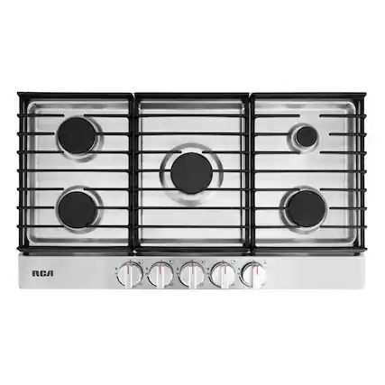Front. RCA - R-CTGL365SS 36 in. Legacy Collection Drop-In Gas Cooktop, 5 Burners, Cast Iron Grates, Metal Knobs - Stainless Steel.