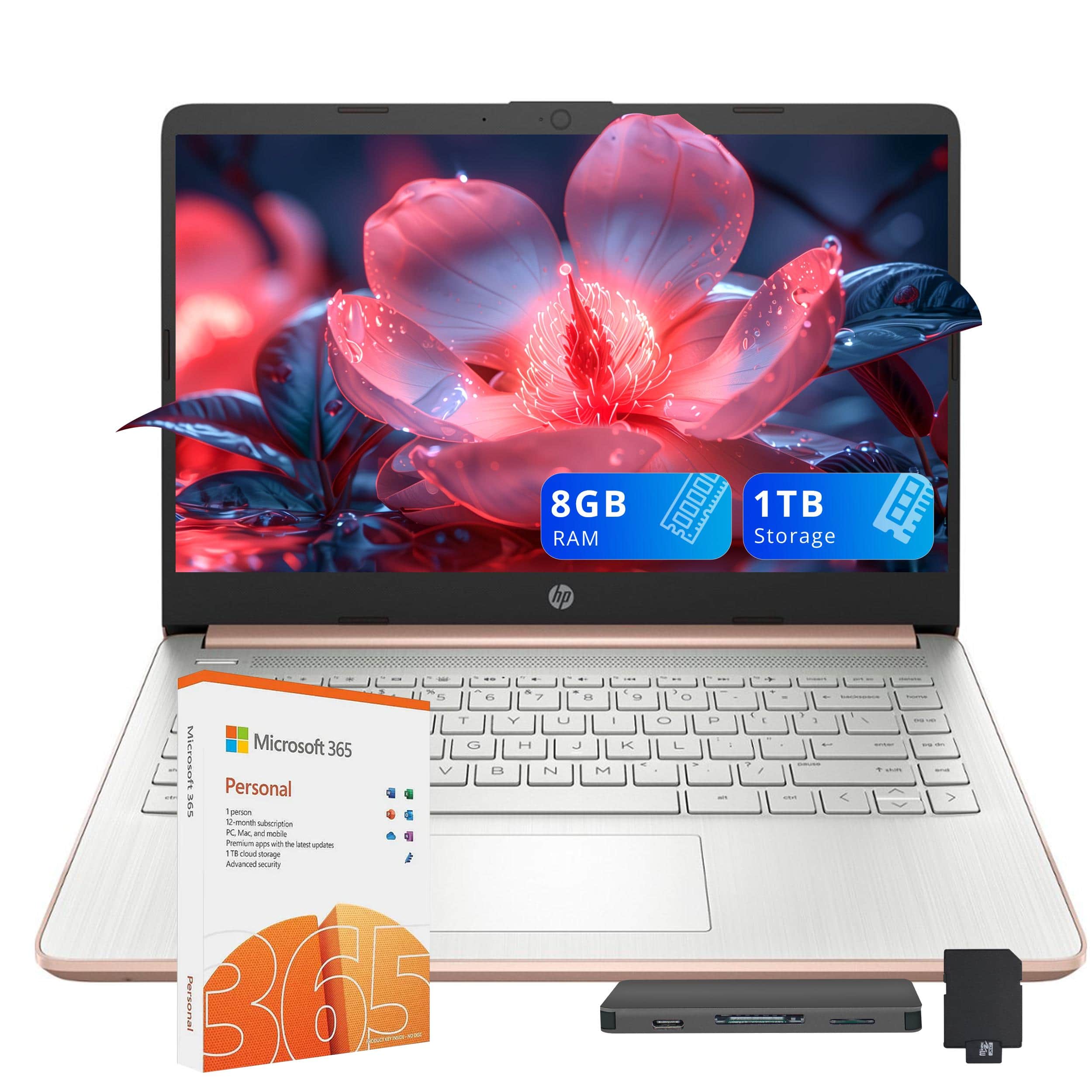 HP - Stream 14" HD Business Laptop,Intel Celeron N4120,8GB RAM,64GB eMMC+1TB Dock Set,1 Year Office 365 ,Win 11 - Gold