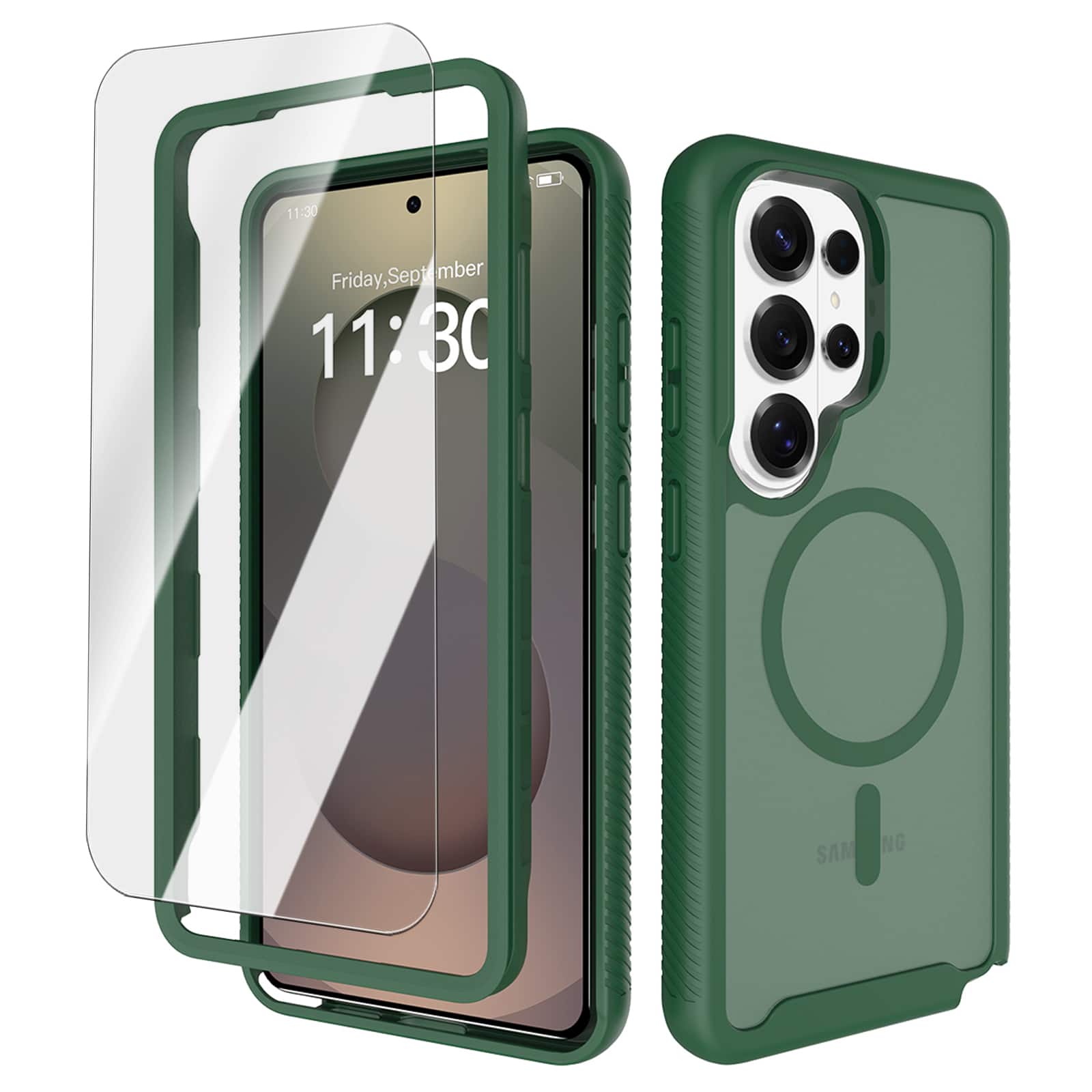 Dteck - Magnetic Matte Case for Samsung Galaxy S26 Ultra,Military-Grade Shockproof Cover with Tempered Glass,Translucent Cover - Green