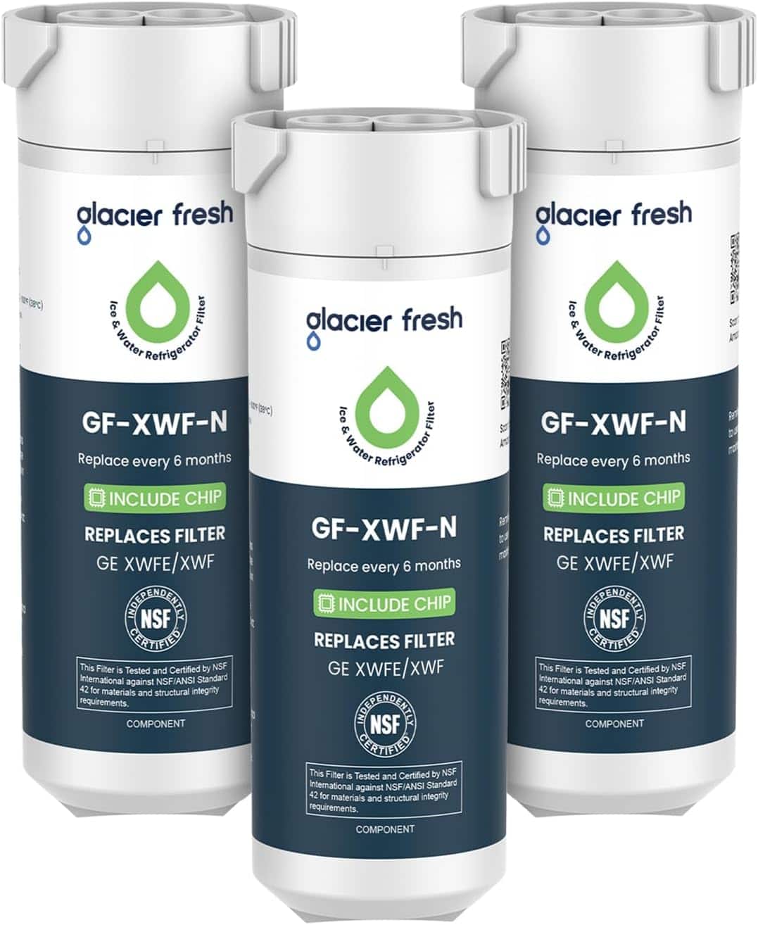GLACIER FRESH - XWFE Water Filter(with chip), Replacement for GE XWFE, XWF Refrigerator Water Filter, NSF/ANSI 42, 3 Pack