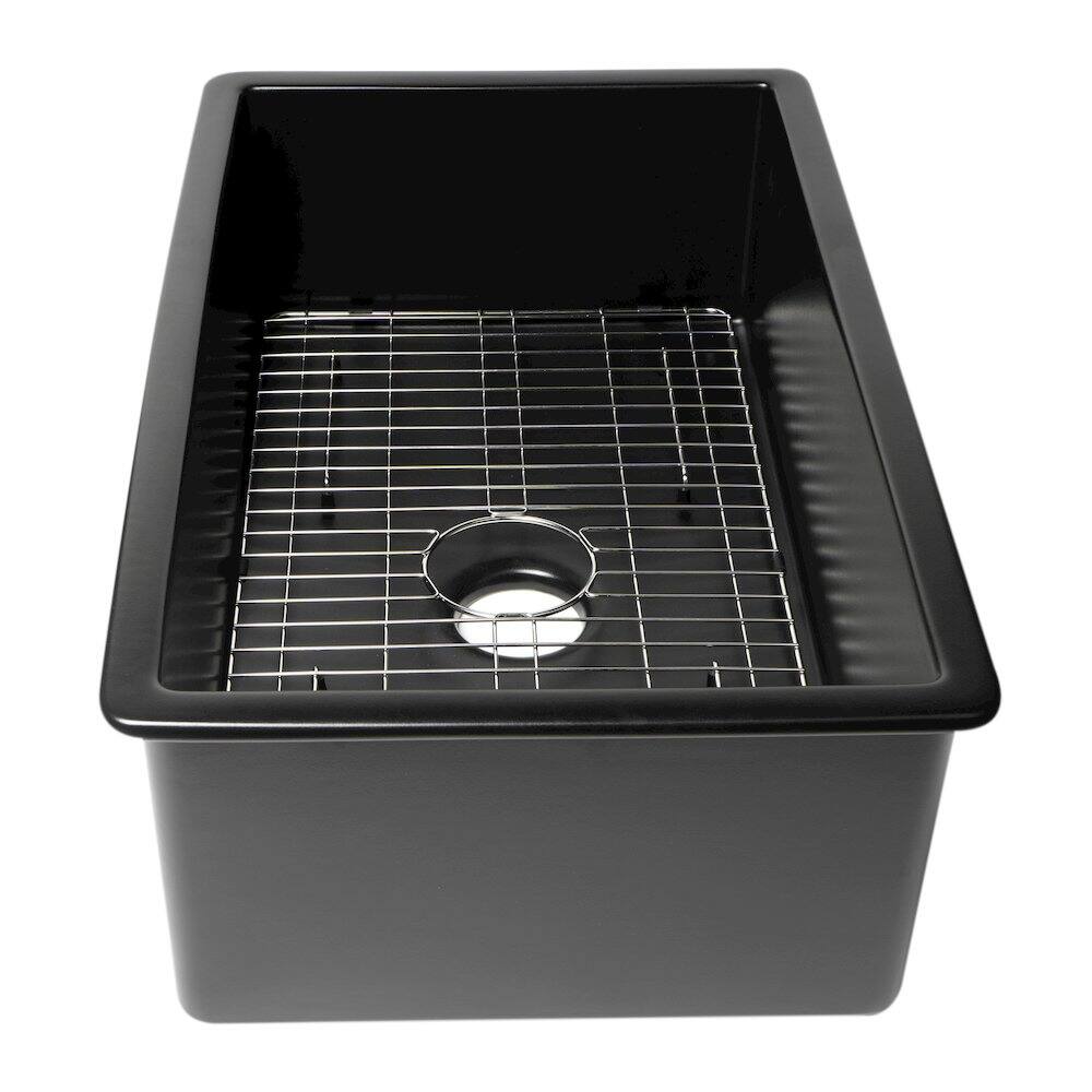 Alt View 3. Alfi - ALFI brand 32 x 19 Fireclay Single Bowl Undermount / Drop In Kitchen Sink with Grid - Black.