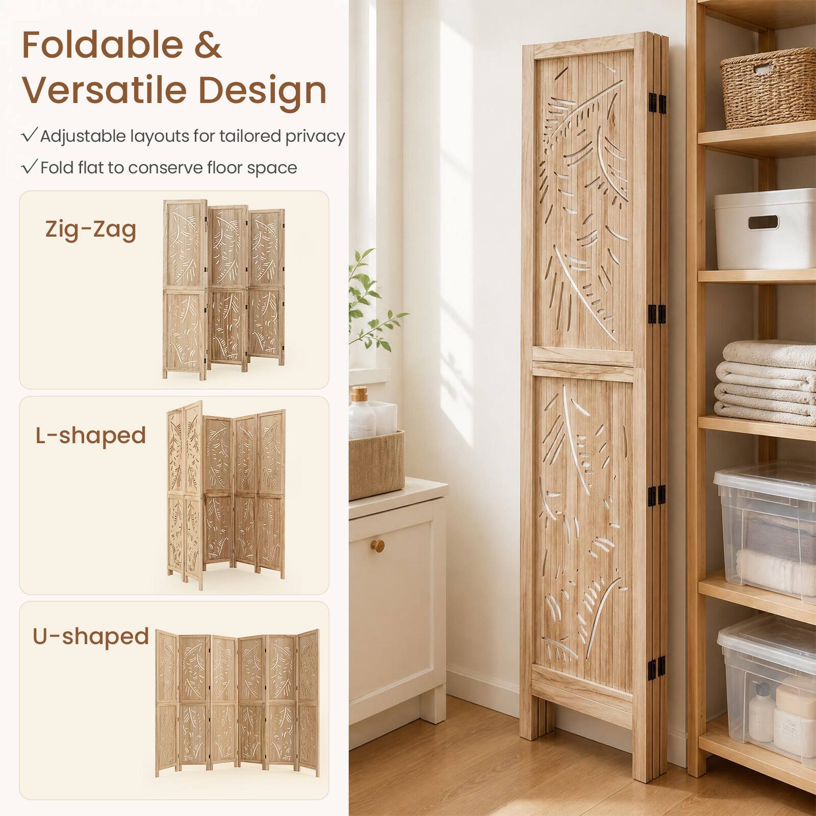 Foldable & Versatile Design  
Adjustable layouts for tailored privacy  
Fold flat to conserve floor space  

Zig-Zag  
L-shaped  
U-shaped